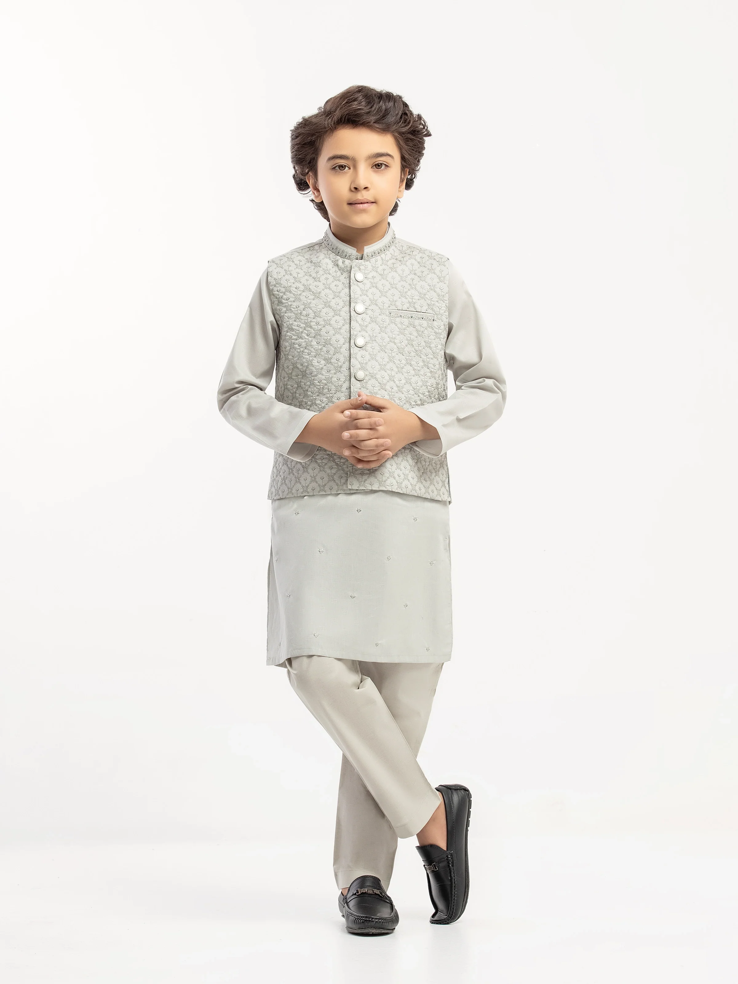 Boy's Ash Grey Waist Coat Suit - EBTWCSC5-058