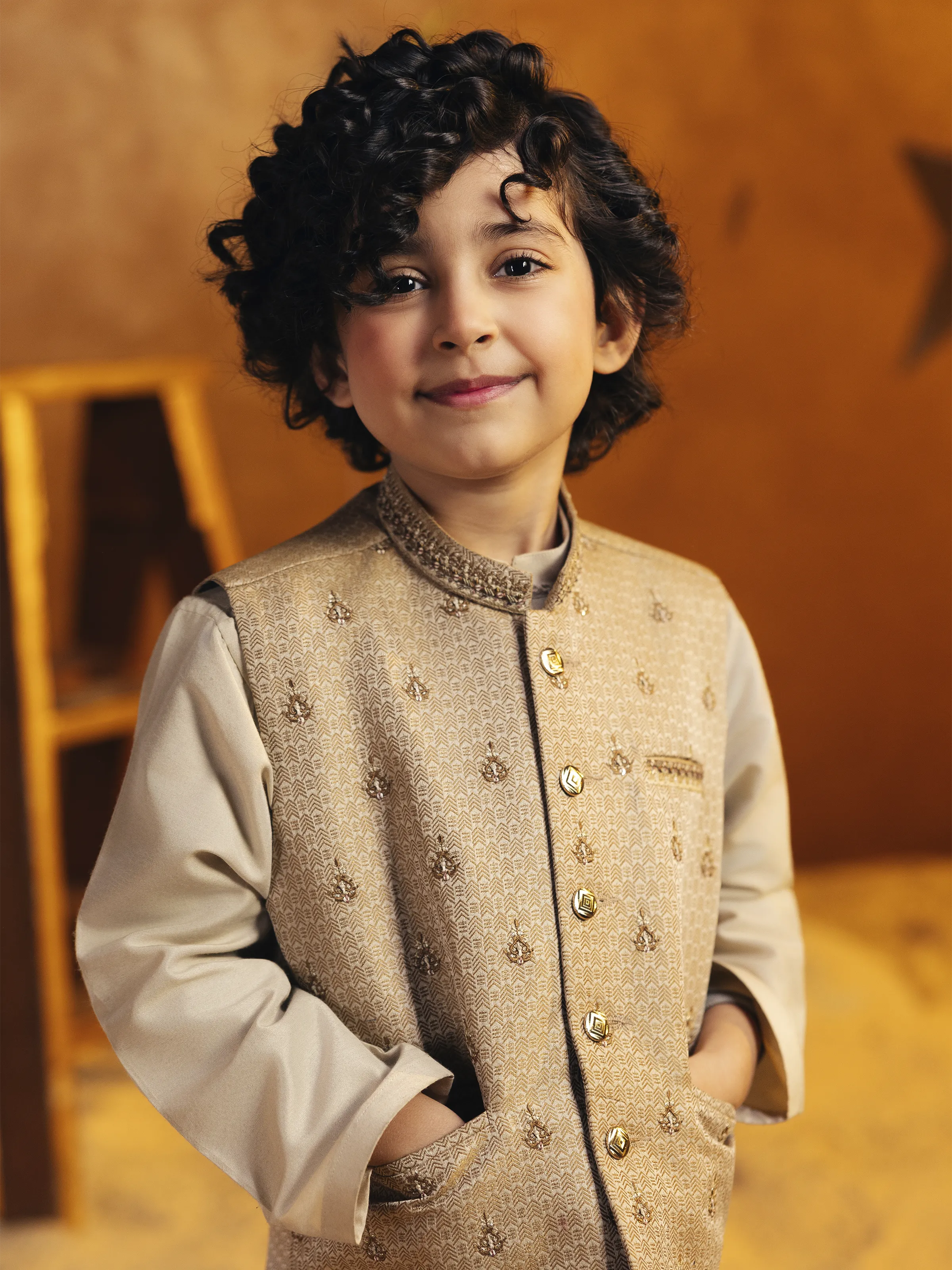 Boy's Beige Waist Coat Suit - EBTWCSC5-049 - Image 2