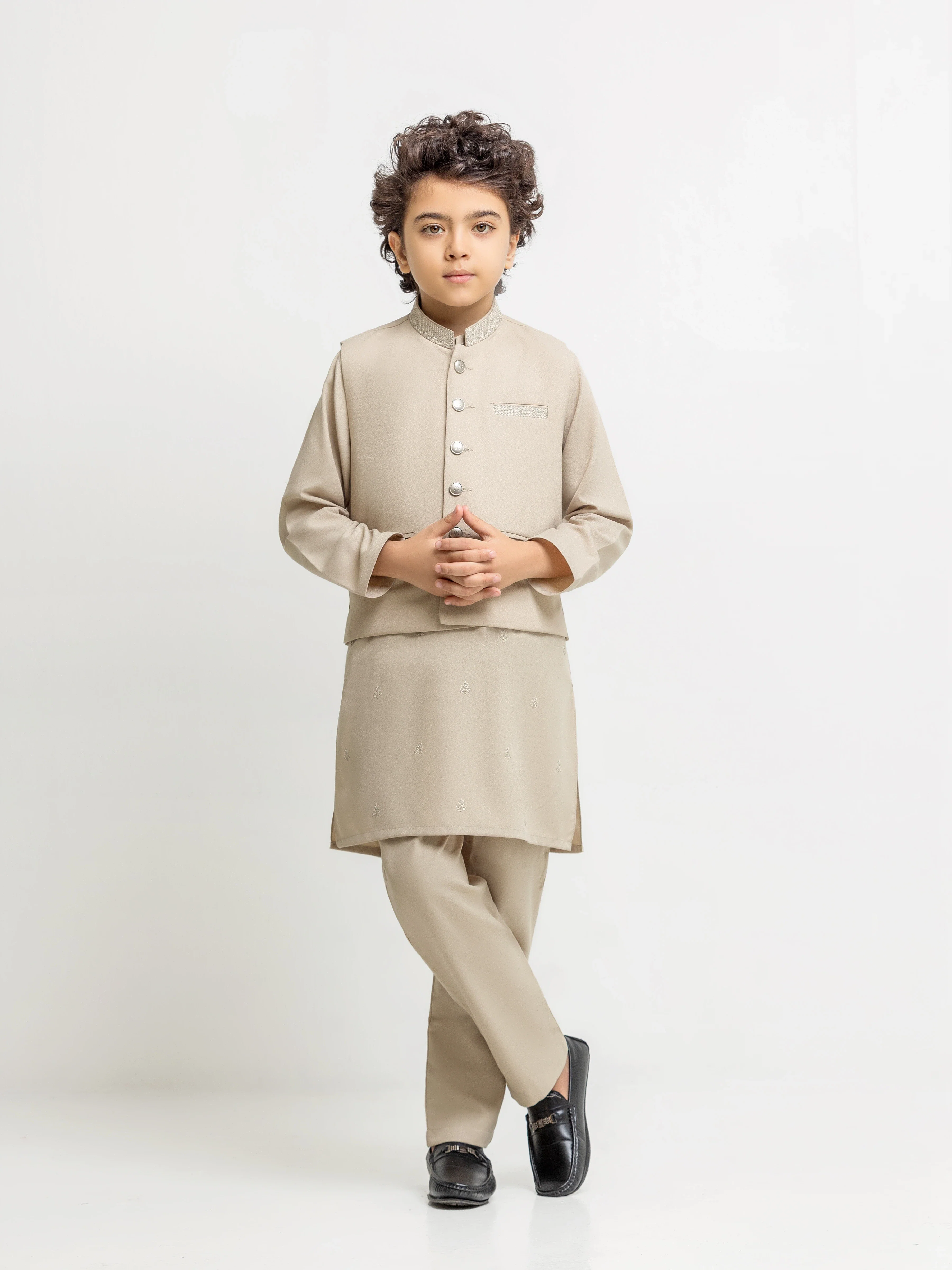 Boy's Light Beige Waist Coat Suit - ECBTWCS6-107
