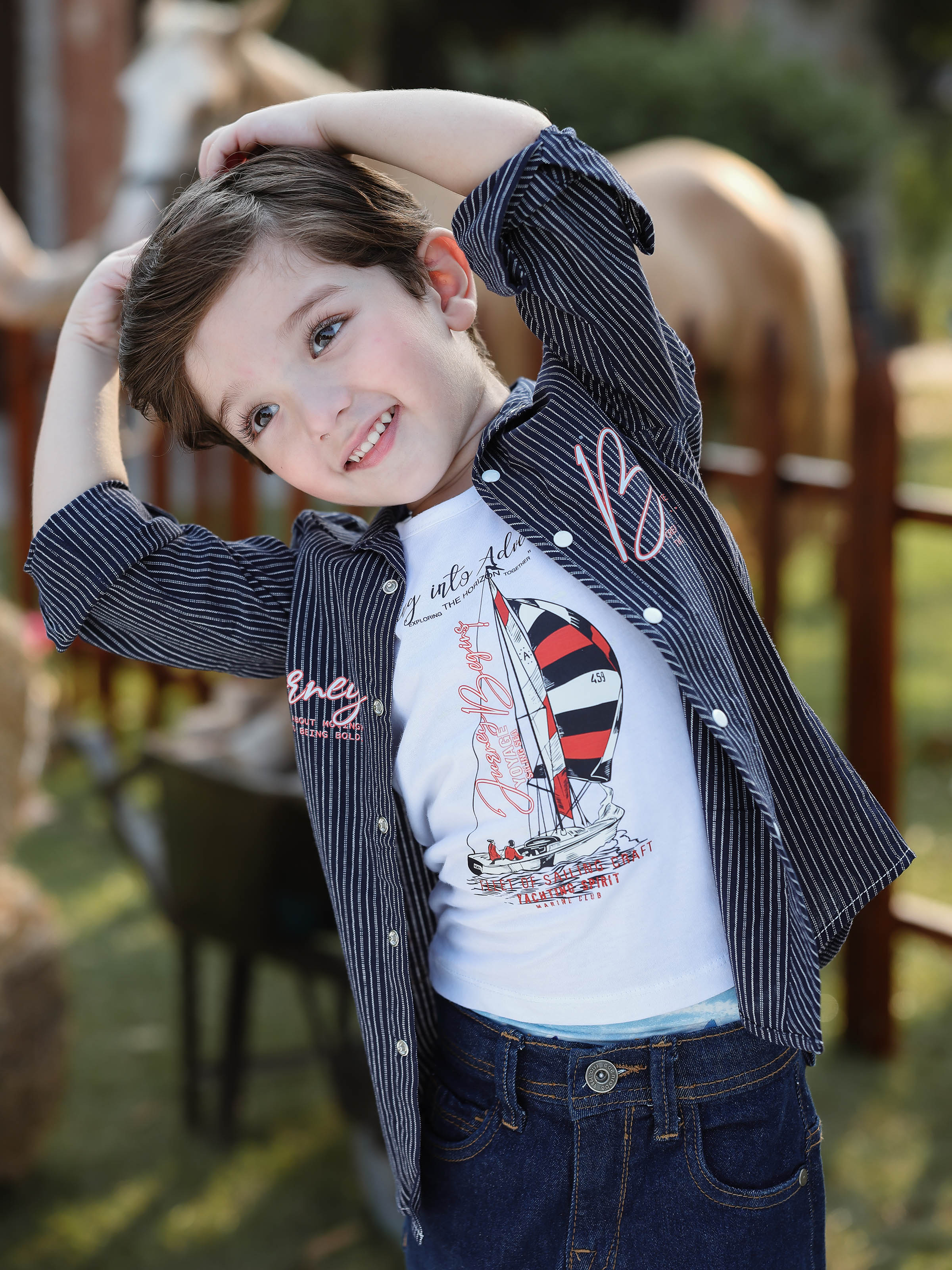Boy's Navy Blue Shirt & Tank Top- EBTS5-27641-2P