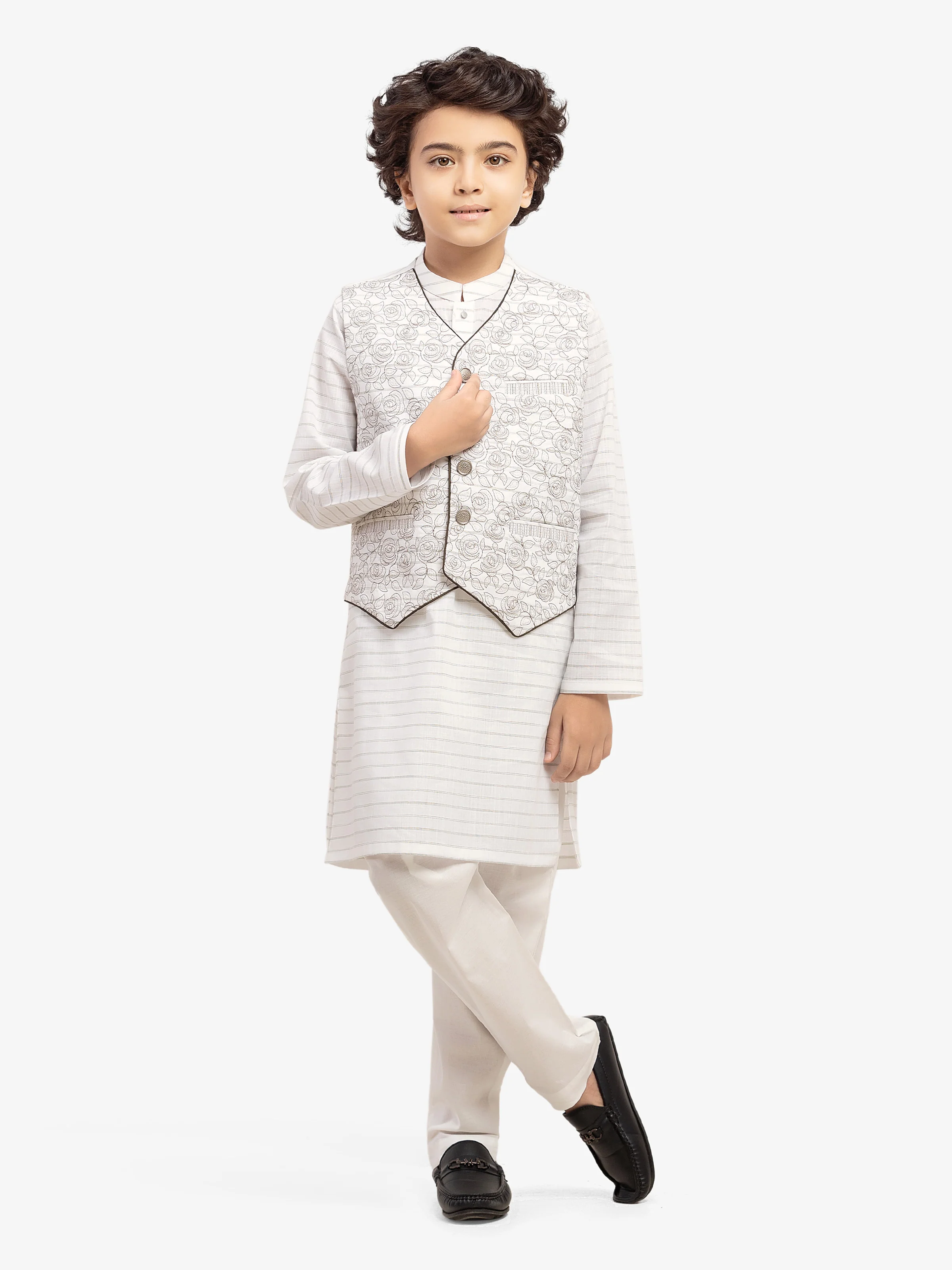 Boy's Off White Waist Coat Suit - EBTWCS5-25209