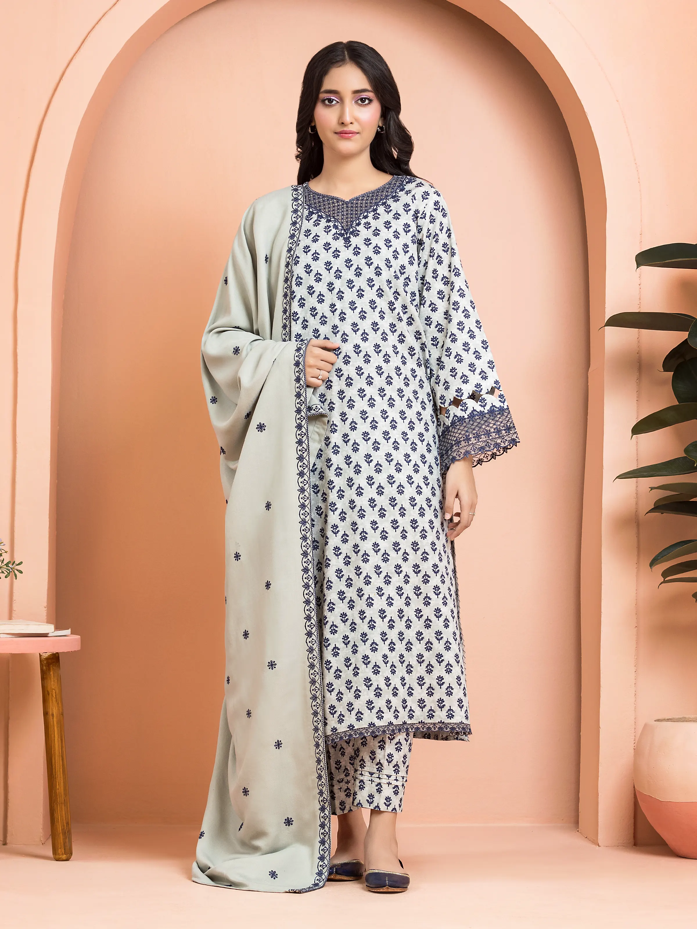 Unstitched Embroidered Marina Twill Shirt Trouser - EWU24V14-30186ST