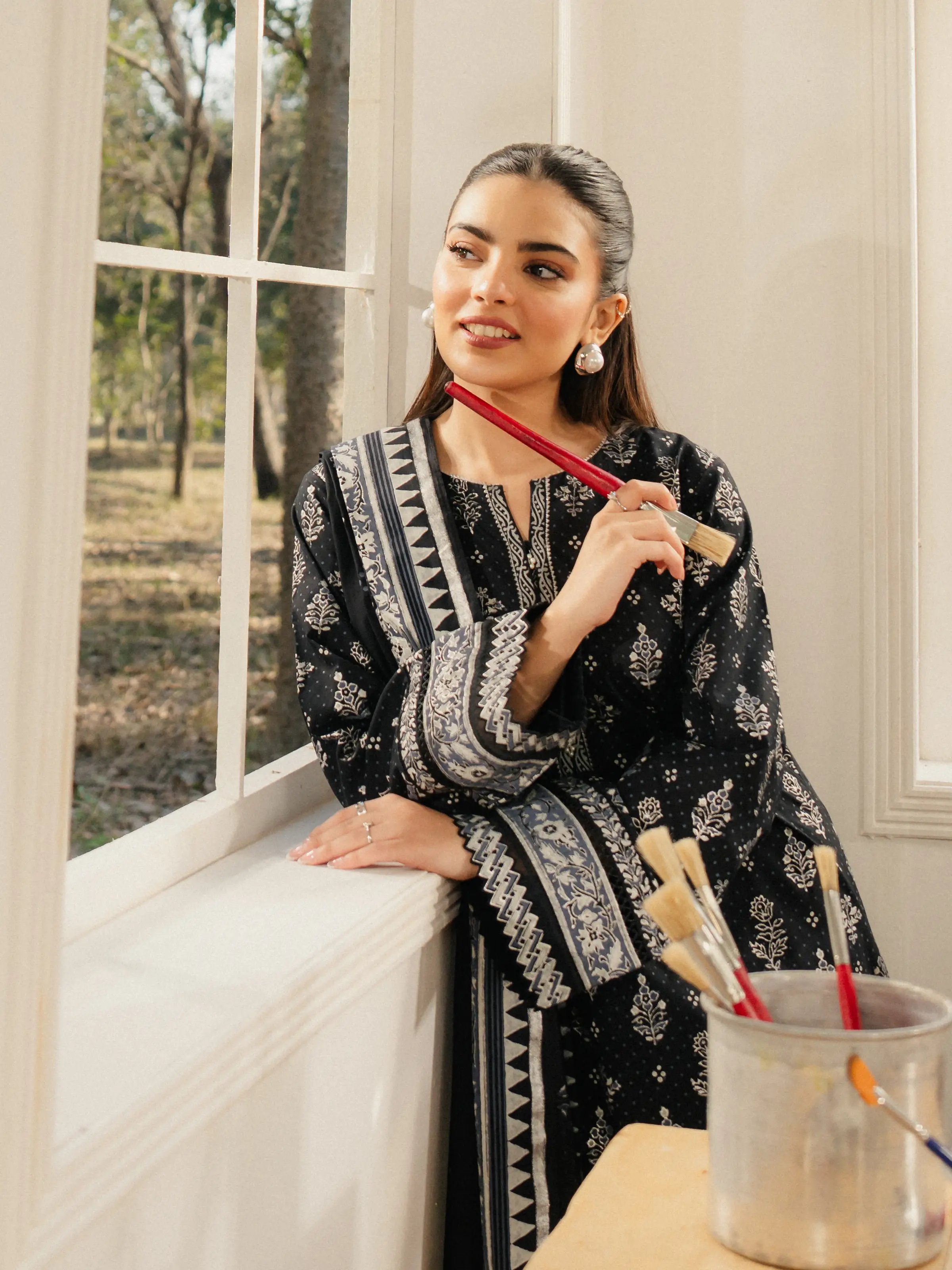 Unstitched Block Print Cambric Shirt Trouser - EWU5M1-006ST - Image 2