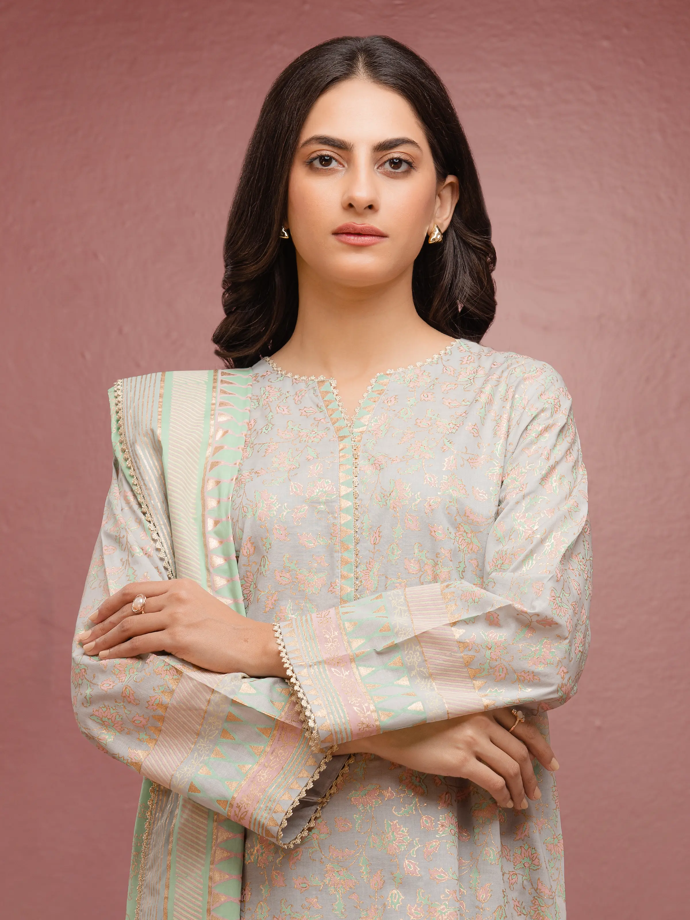 Unstitched Block Print Cambric Shirt Trouser - EWU5M1-023ST
