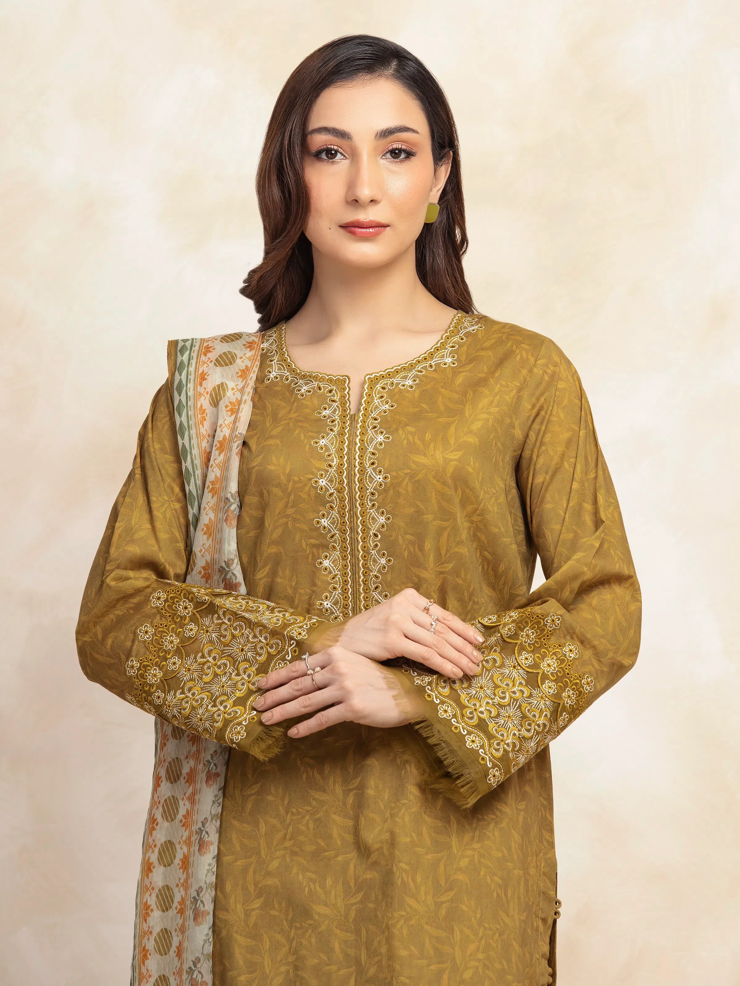 Unstitched Embroidered Lawn Shirt Dupatta - EWU5V1-31095SD