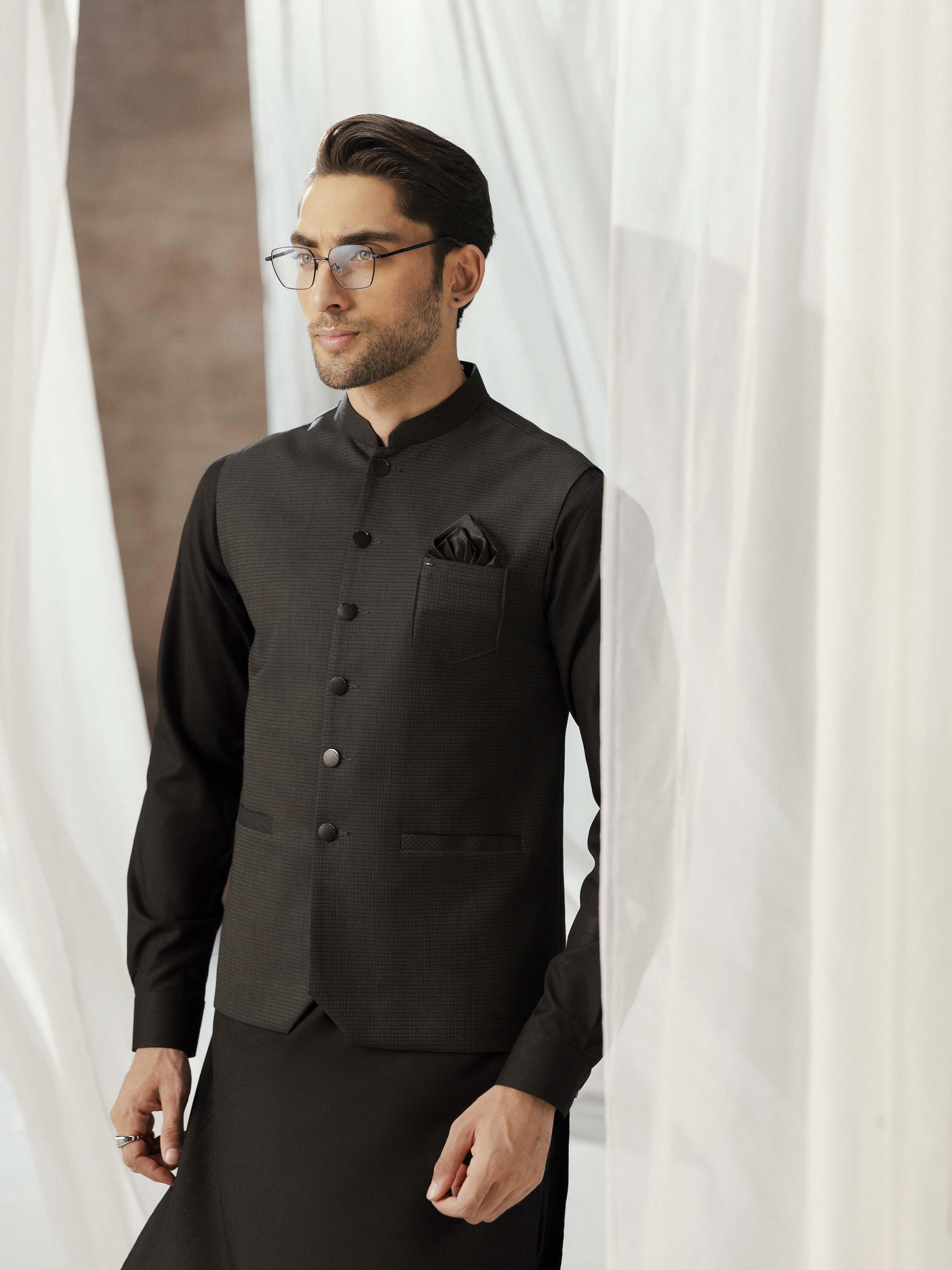 Men's Black Waist Coat - EMTWCP5-35986