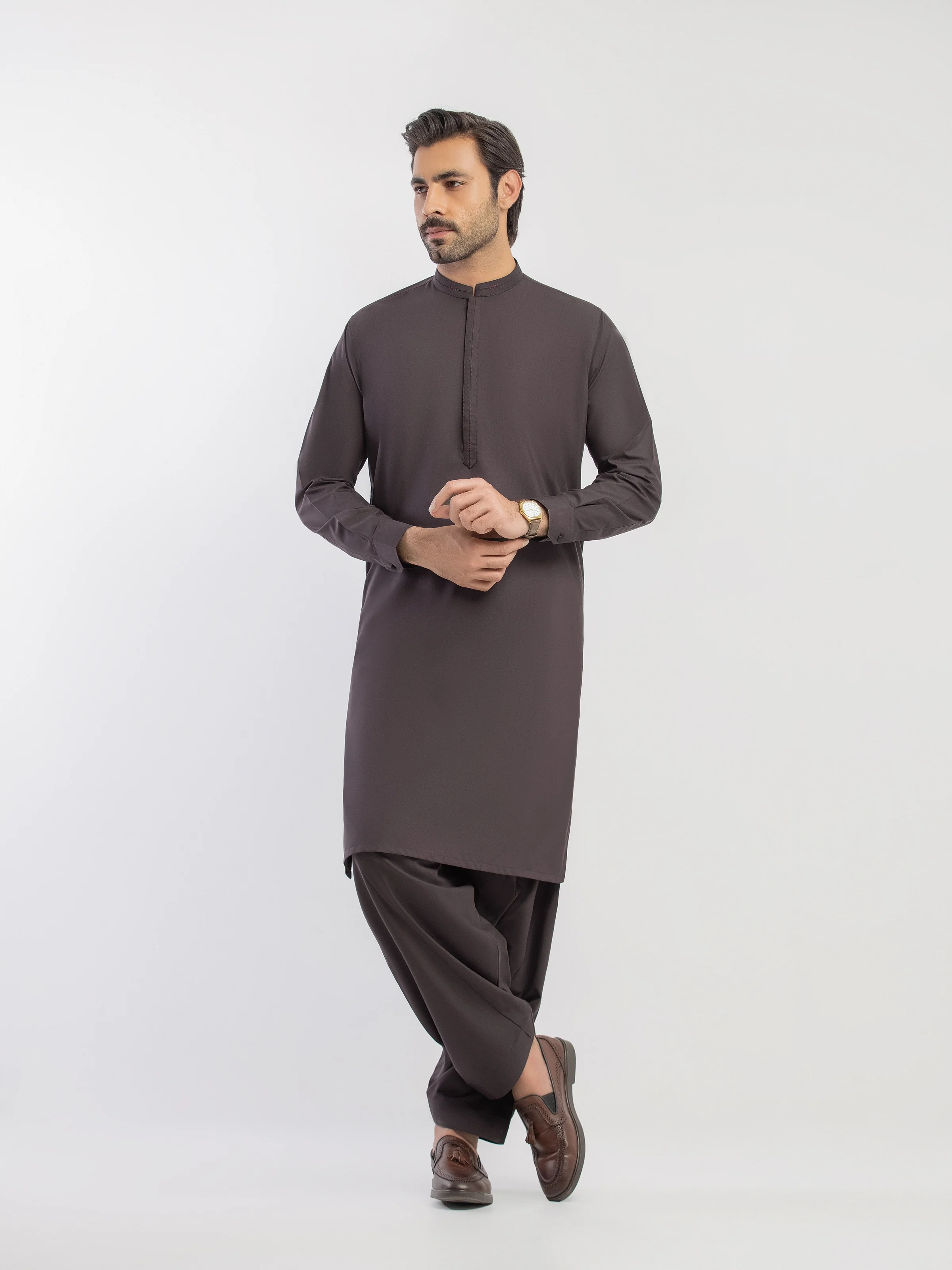 Men's Chocolate Brown Shalwar Kameez - EMTKS5-41189
