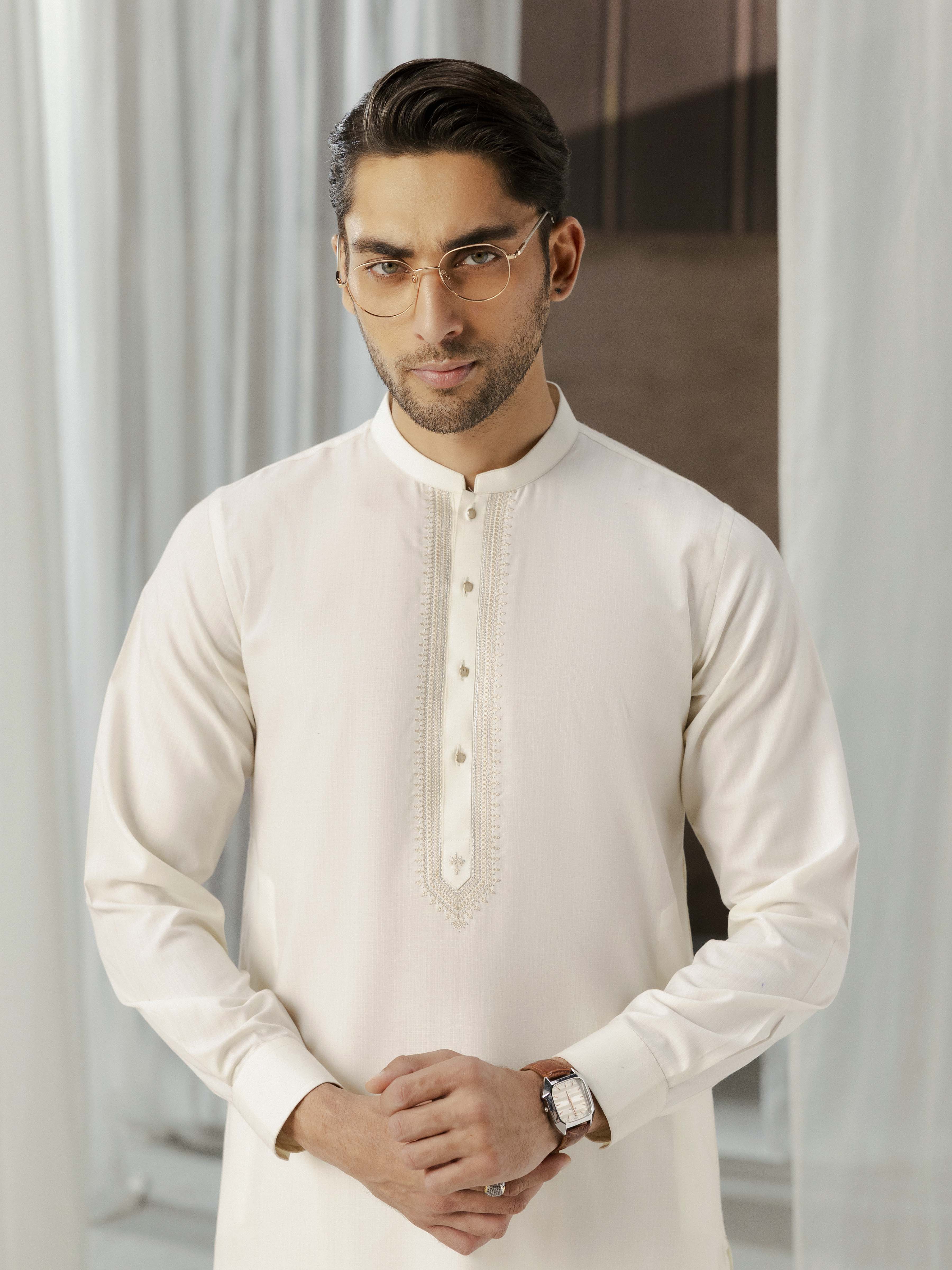 Men's Cream Shalwar Kameez - EMTKST5-99590