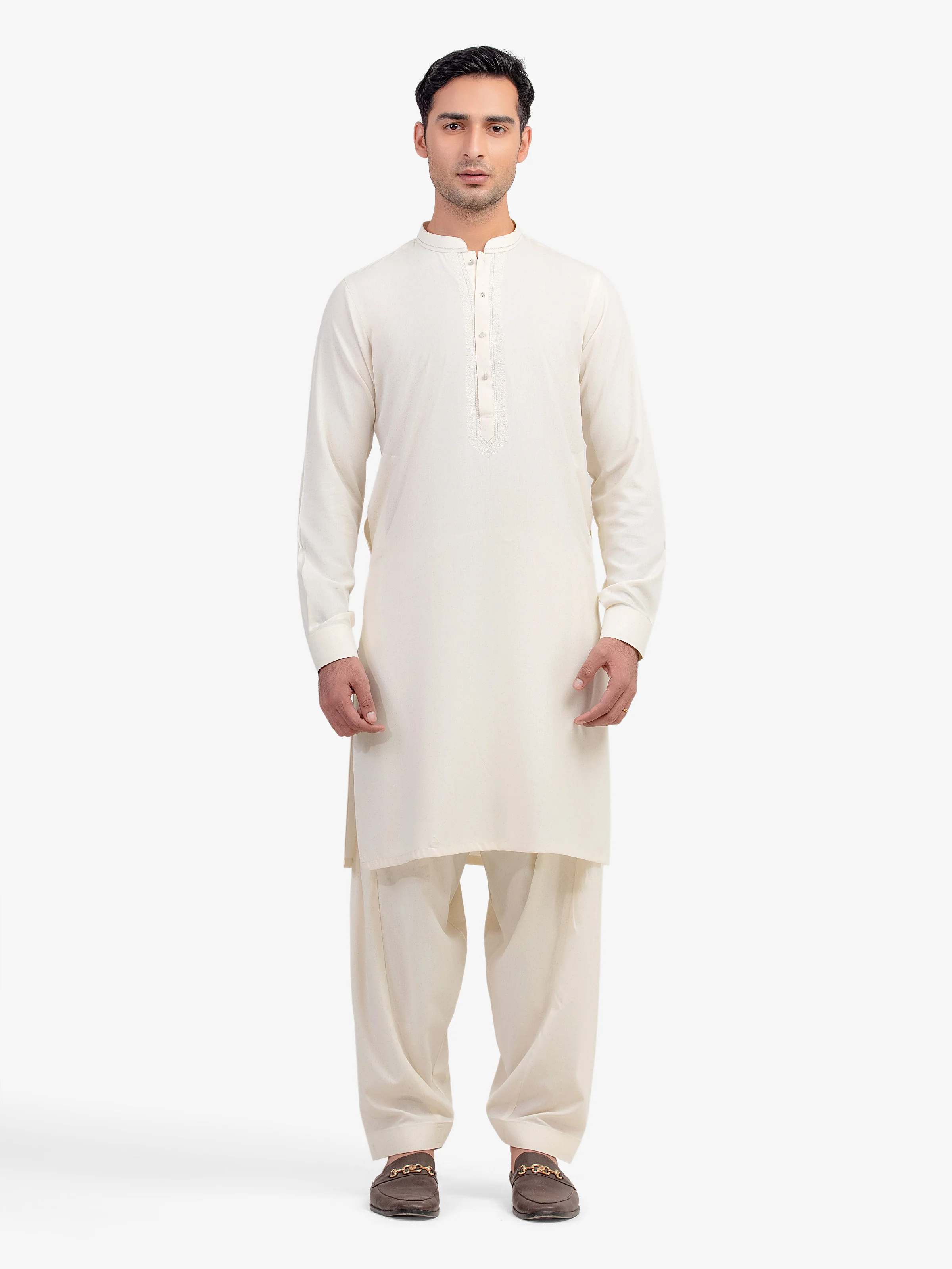 Men's Cream Shalwar Kameez - EMTKST5-99595