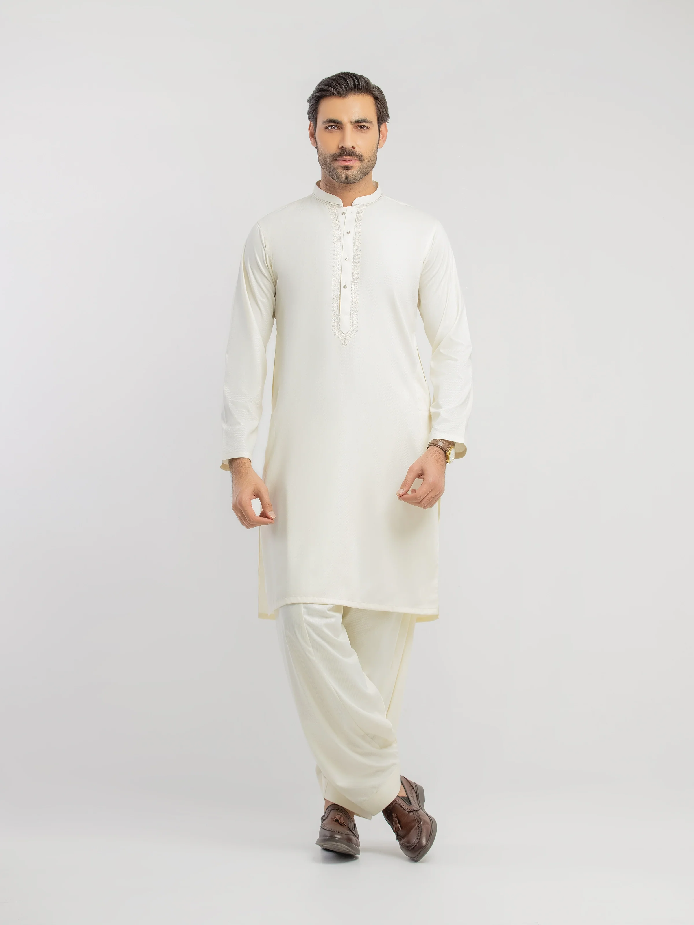 Men's Cream Shalwar Kameez - EMTKST5-99620