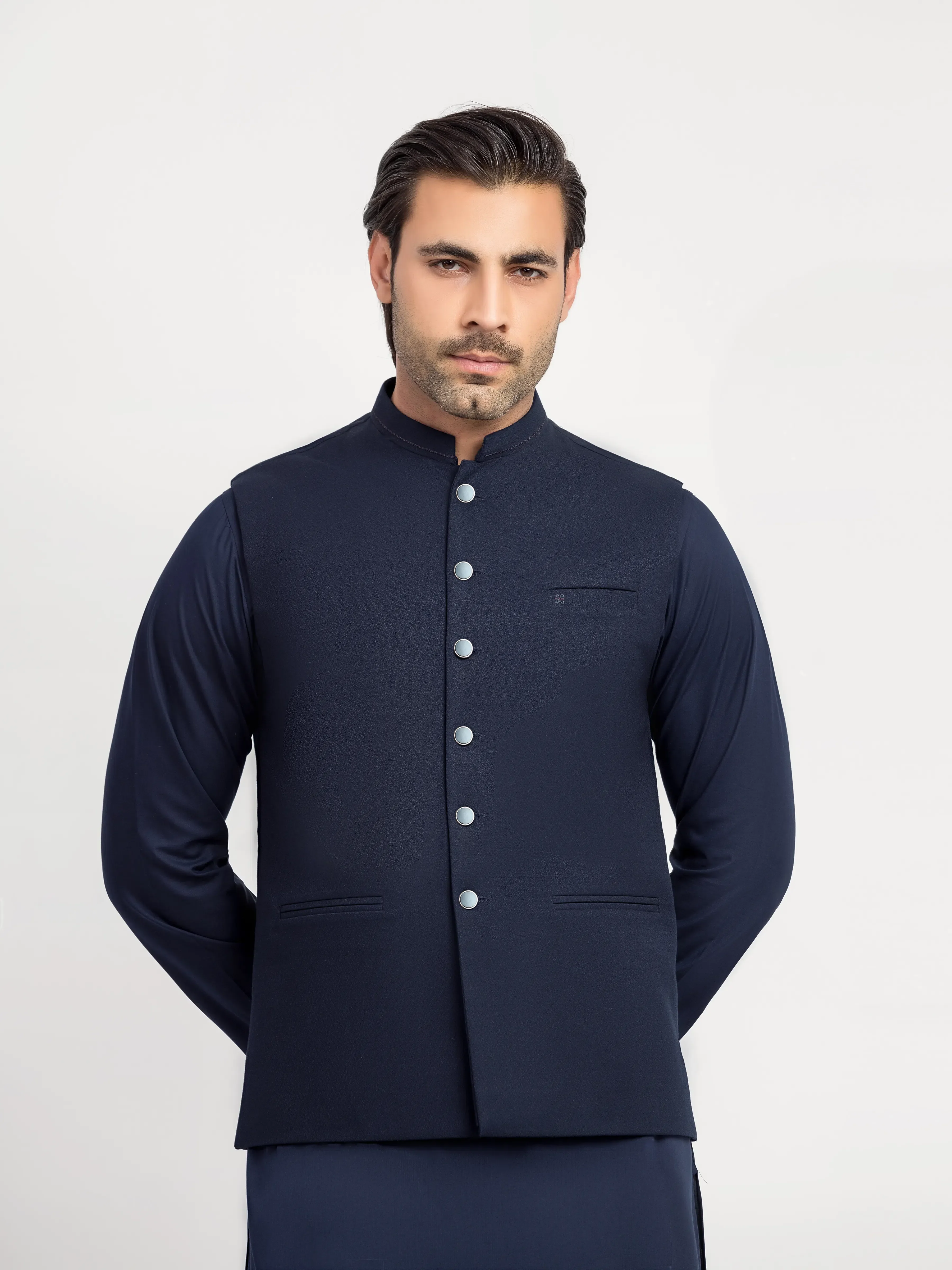 Men's Navy Blue Waist Coat Suit - ECMTWCS5-036 - Image 2