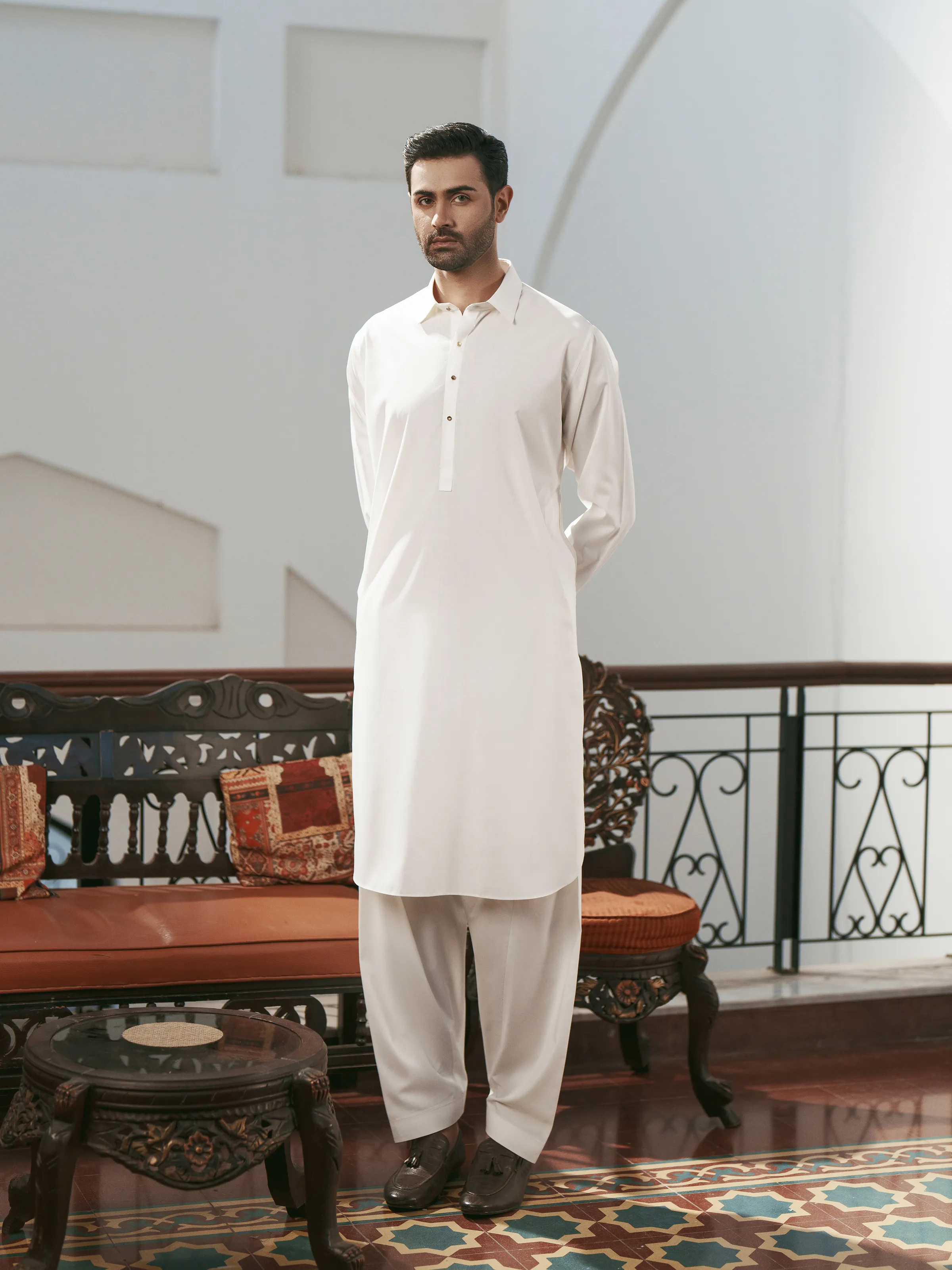 Men's Off White Shalwar Kameez - EMTKS5-41225