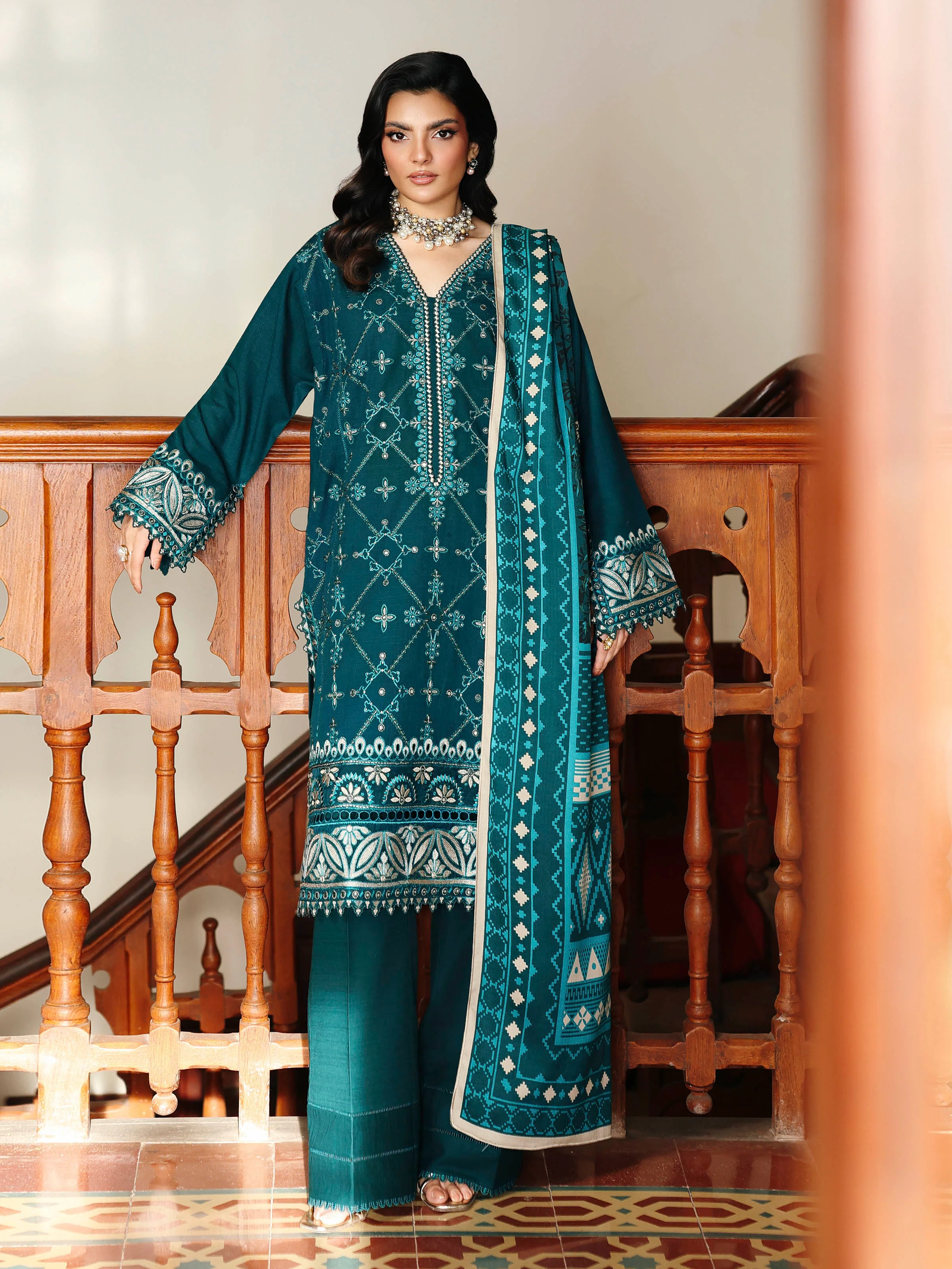 Unstitched Embroidered Khaddar Suit - EWU5V11-32010-3P