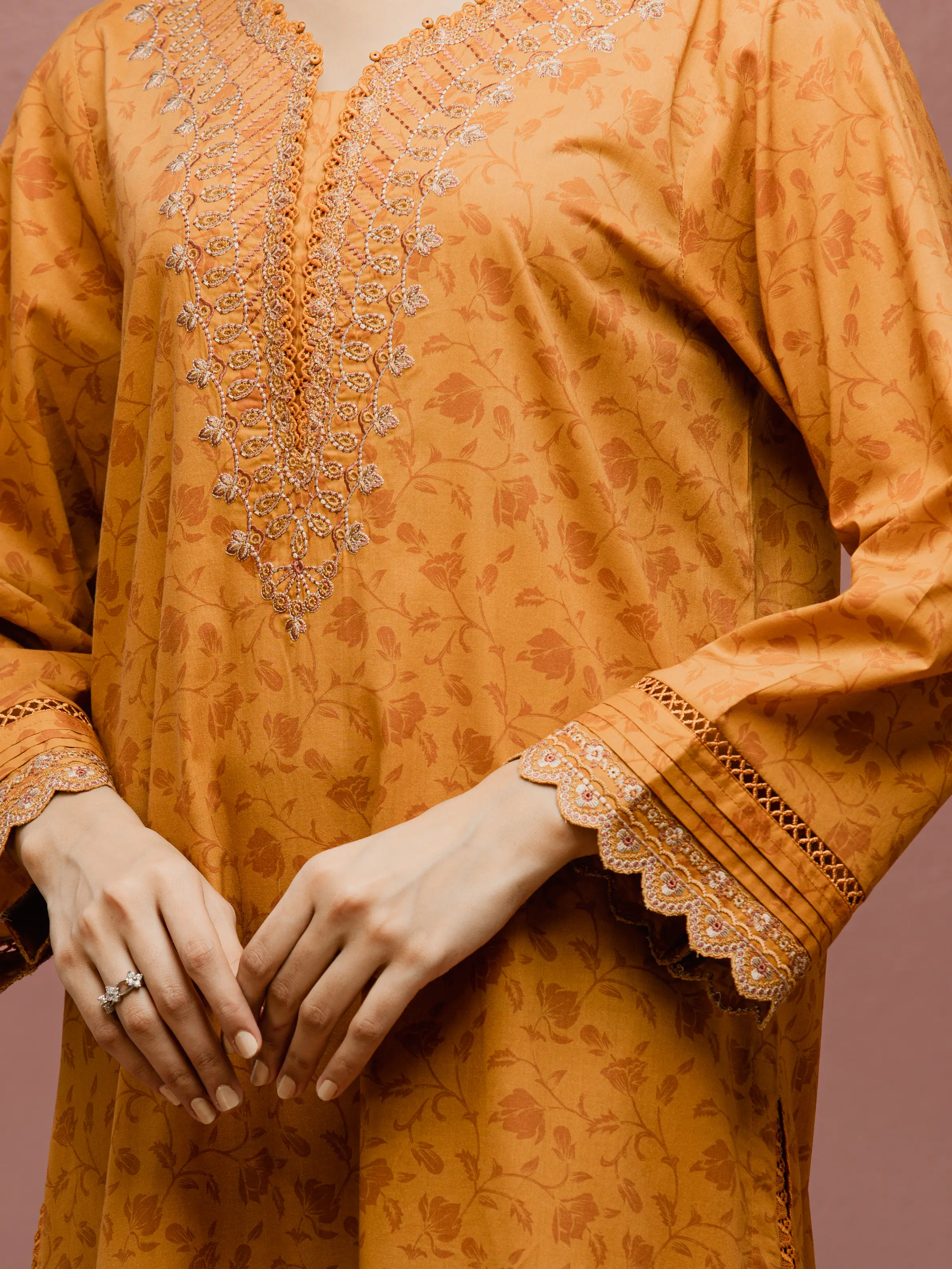 Unstitched Embroidered Cambric Shirt Trouser - EWU5V2-31056ST - Image 4