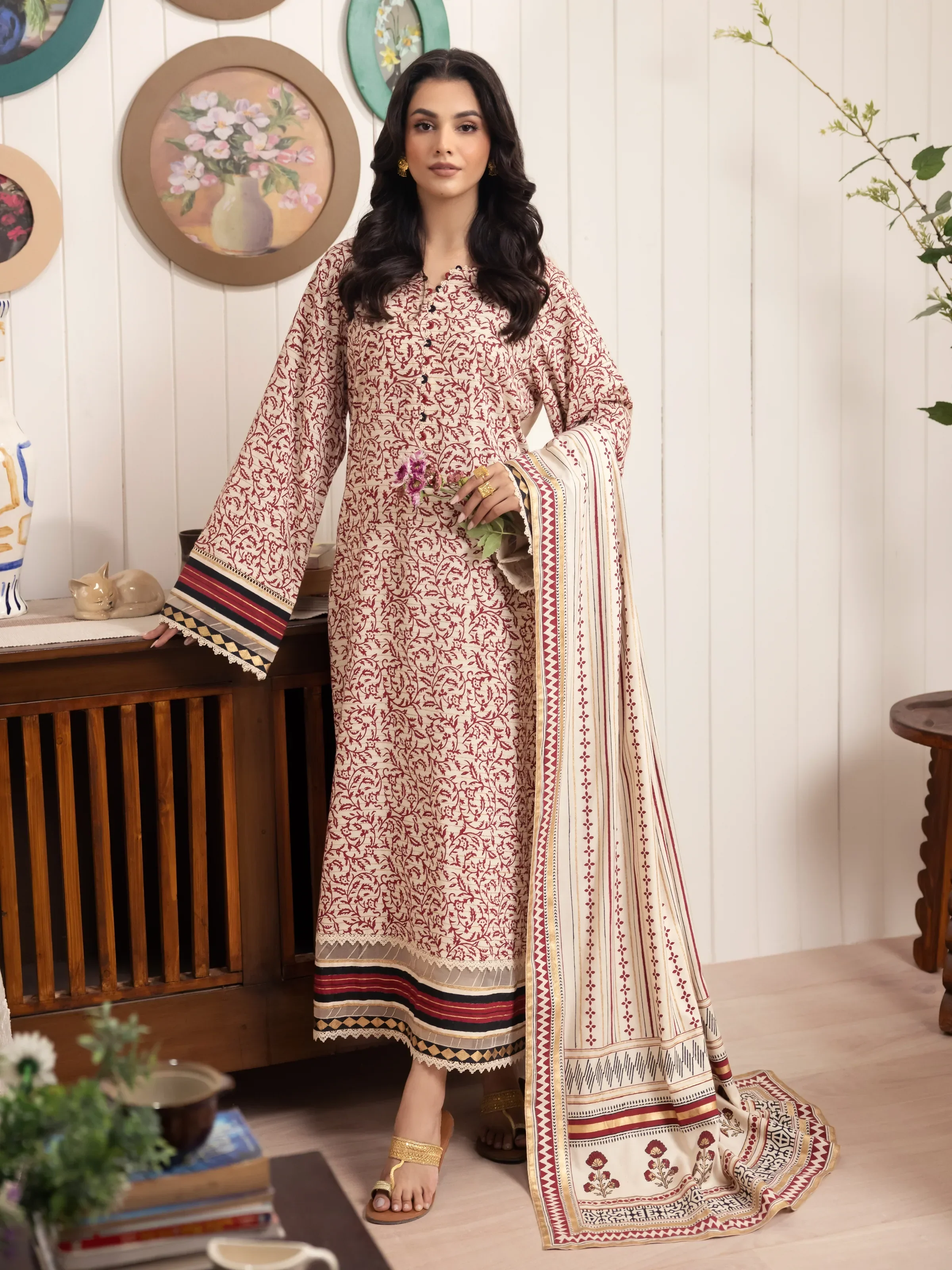 Unstitched Block Print Cambric Shirt Trouser - EWU24M1-051ST