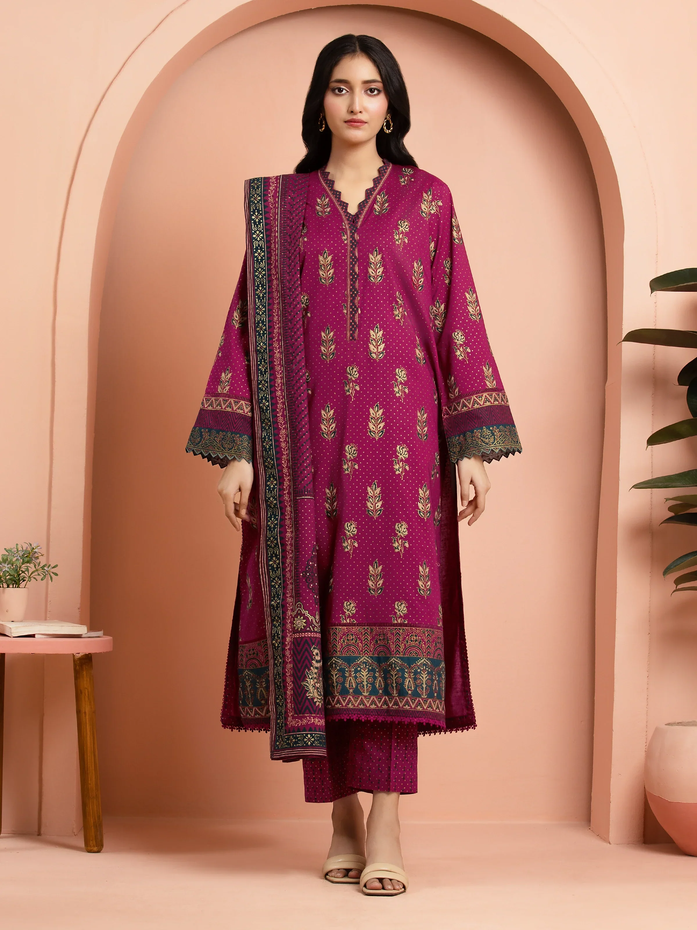 Unstitched Block Print Cambric Shirt Trouser - EWU5M1-012ST