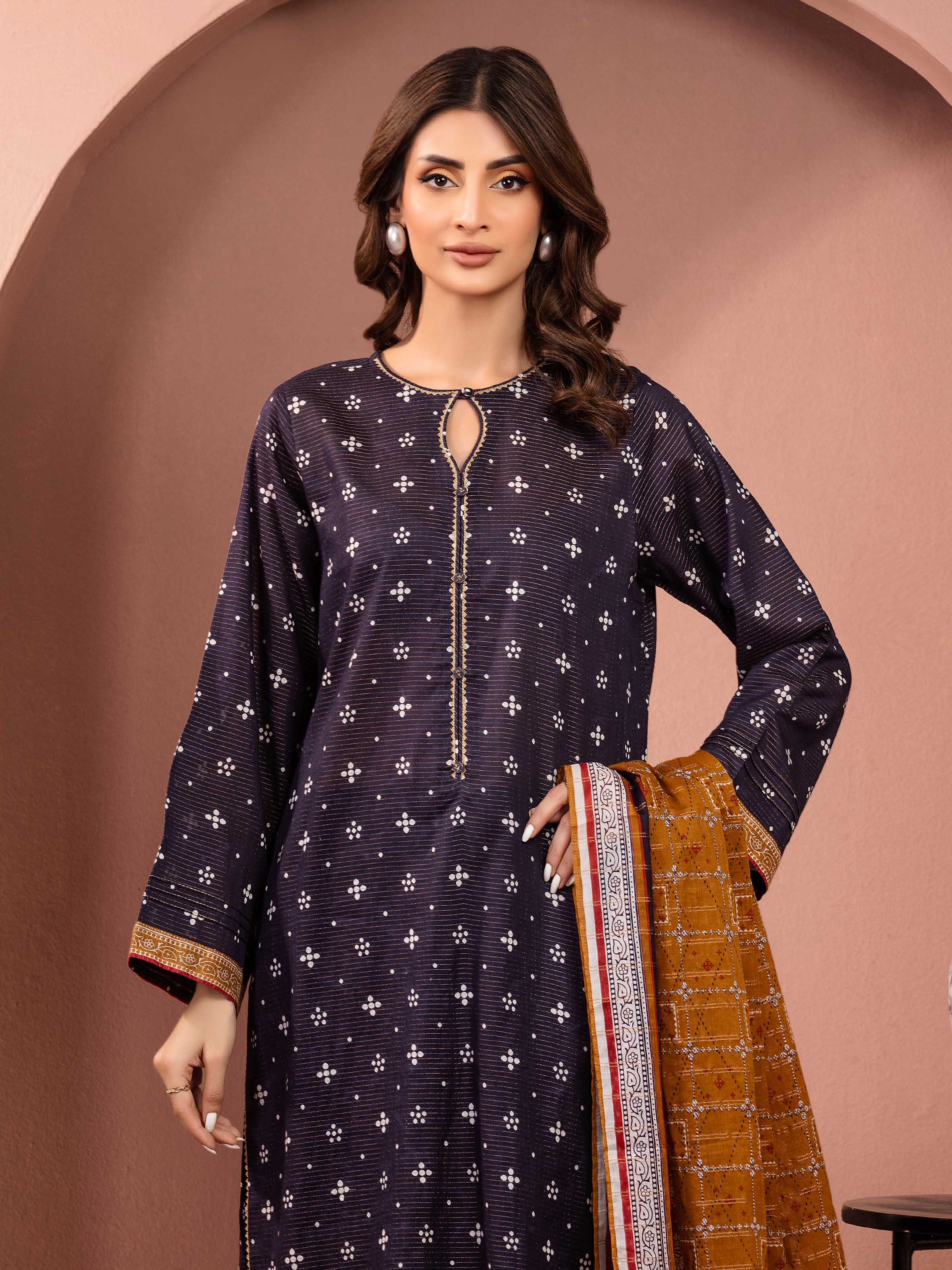 Unstitched Printed Zari Lawn Suit - EWU5M6-016-3P - Image 2