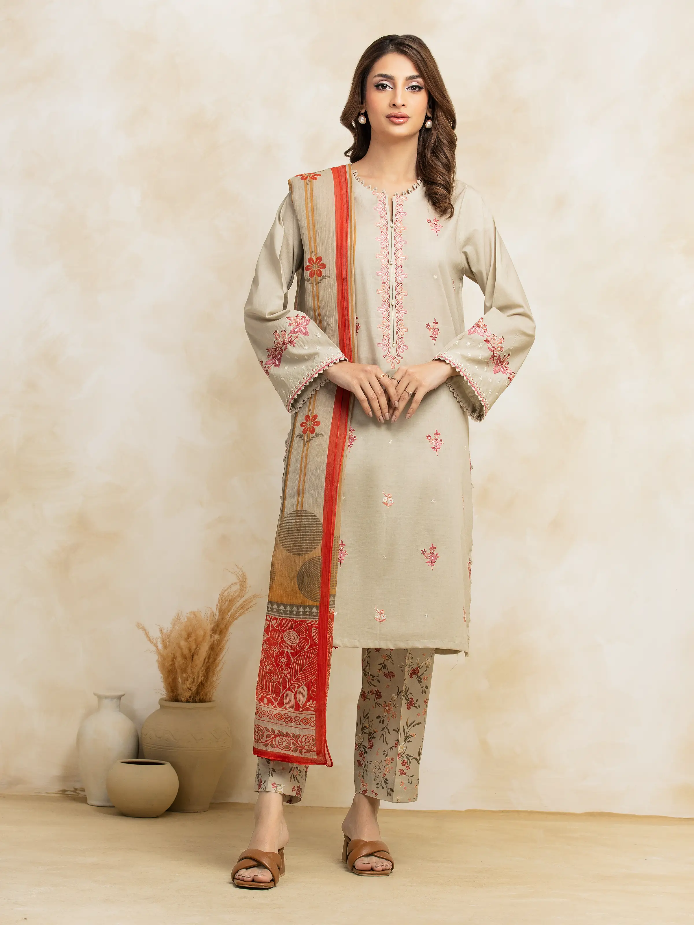 Unstitched Embroidered Cambric Shirt Dupatta - EWU5V2-31032SD