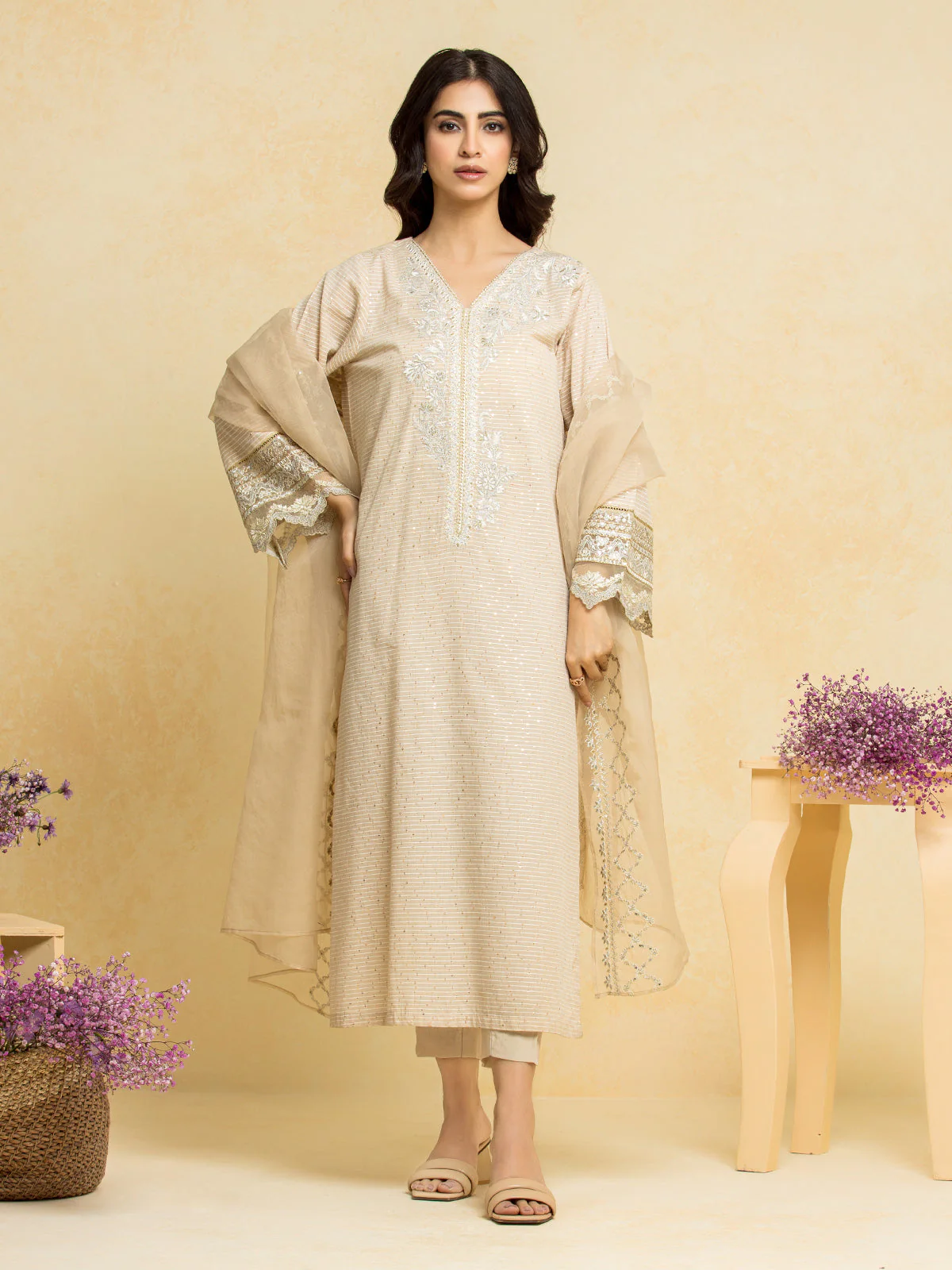 Unstitched Embroidered Dobby Shirt Trouser - EWU24V7-28771ST