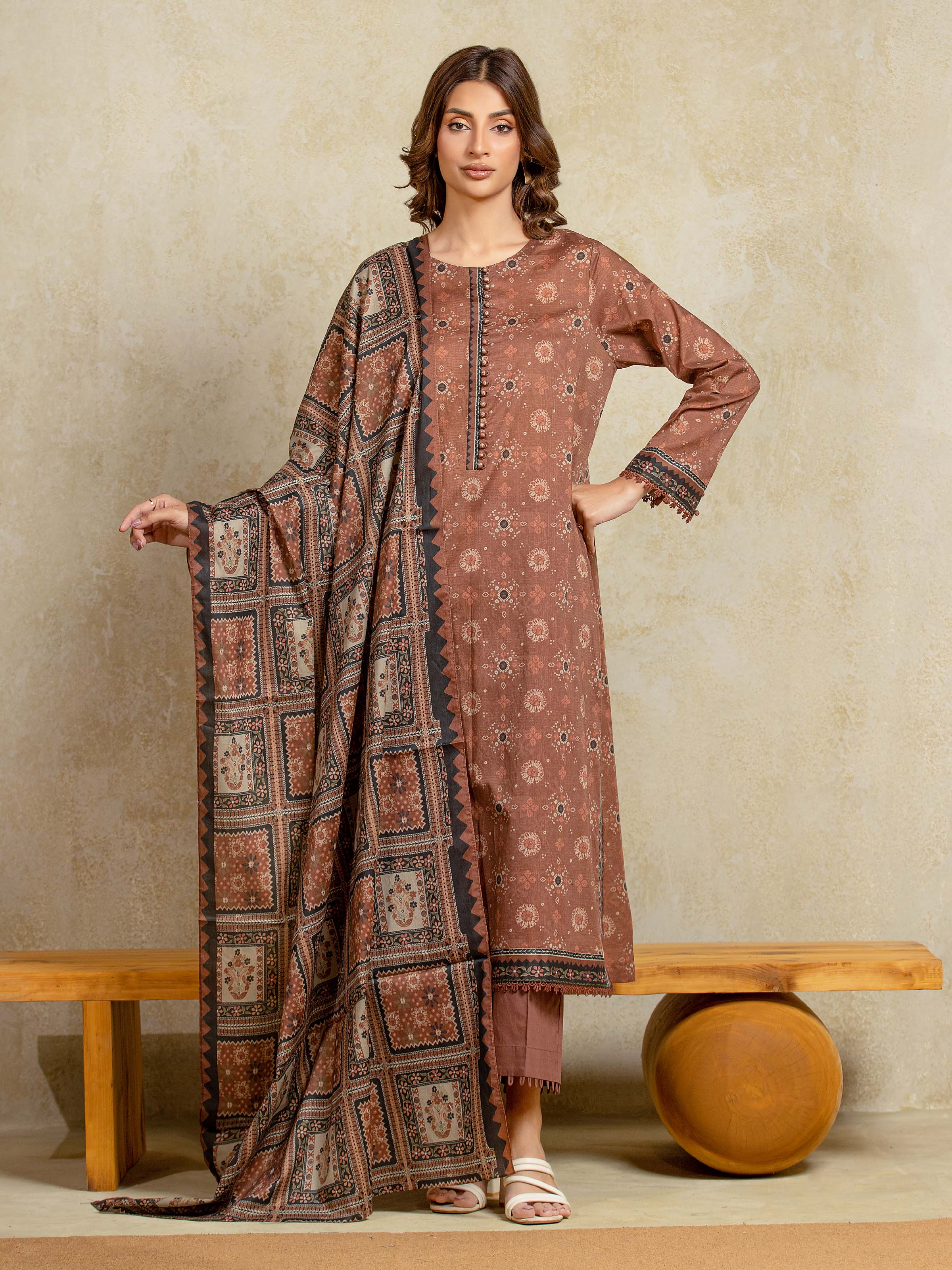 Unstitched Printed Khaddar Suit - EWU5A3-35960-3P