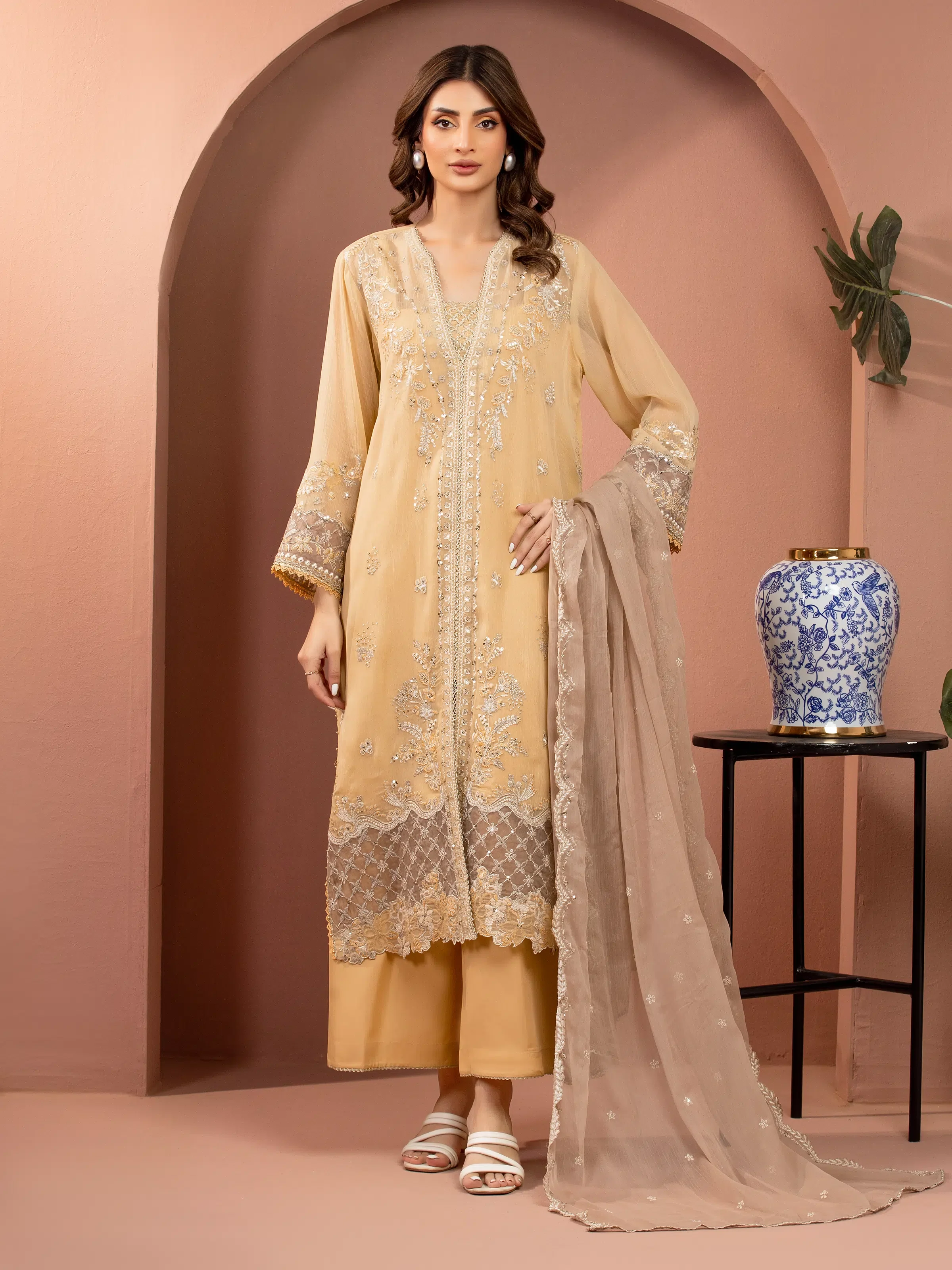 Unstitched Embroidered Chiffon Suit - EWU5V5-31306-3P