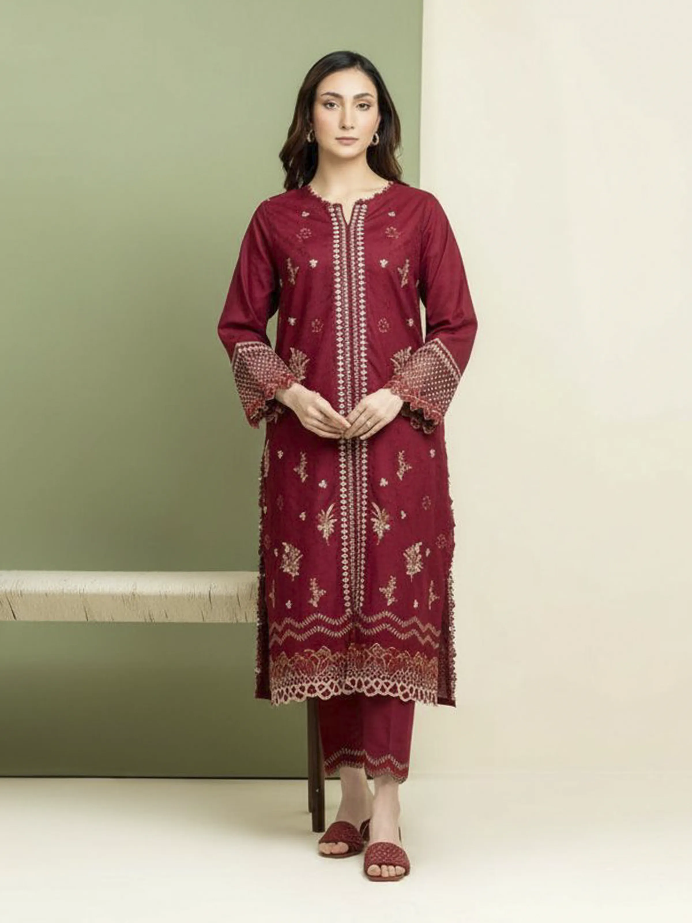 Unstitched Embroidered Self Jacquard Shirt - EWU5V3-31154S
