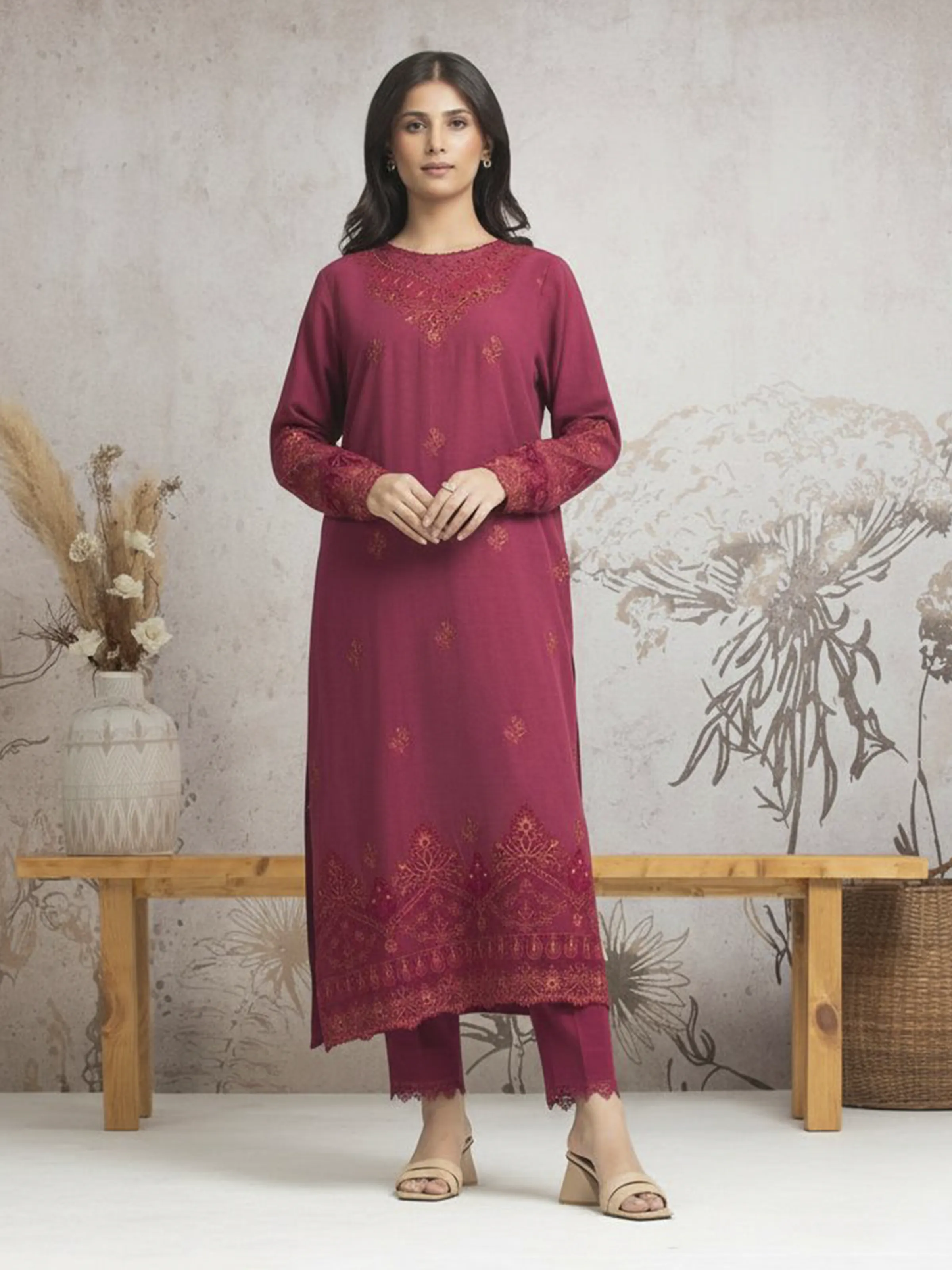 Unstitched Embroidered Marina Twill Shirt - EWU24V14-30213S