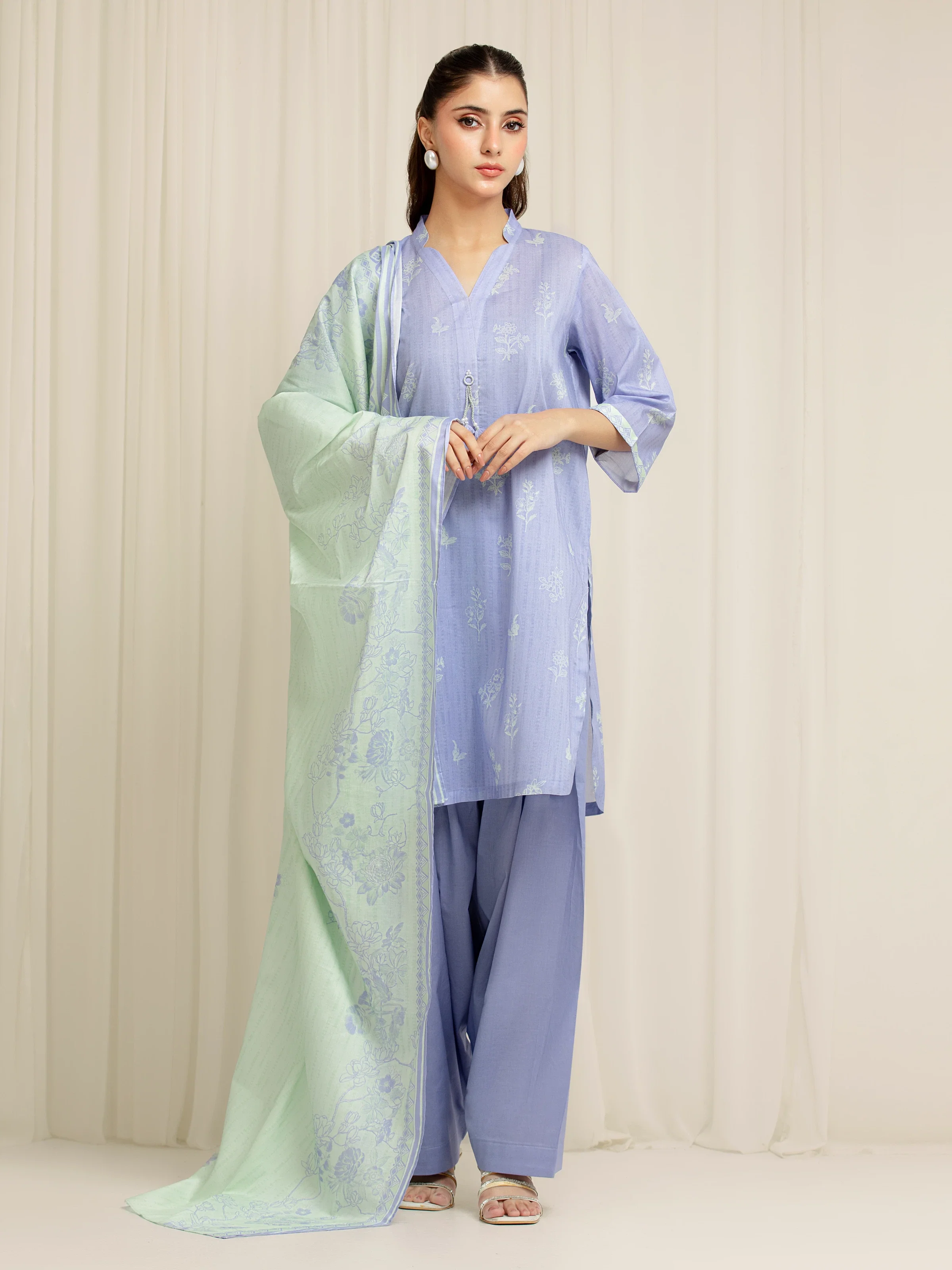 Unstitched Lavender Blue Printed Lawn Suit - EWU6A1-36586-3P