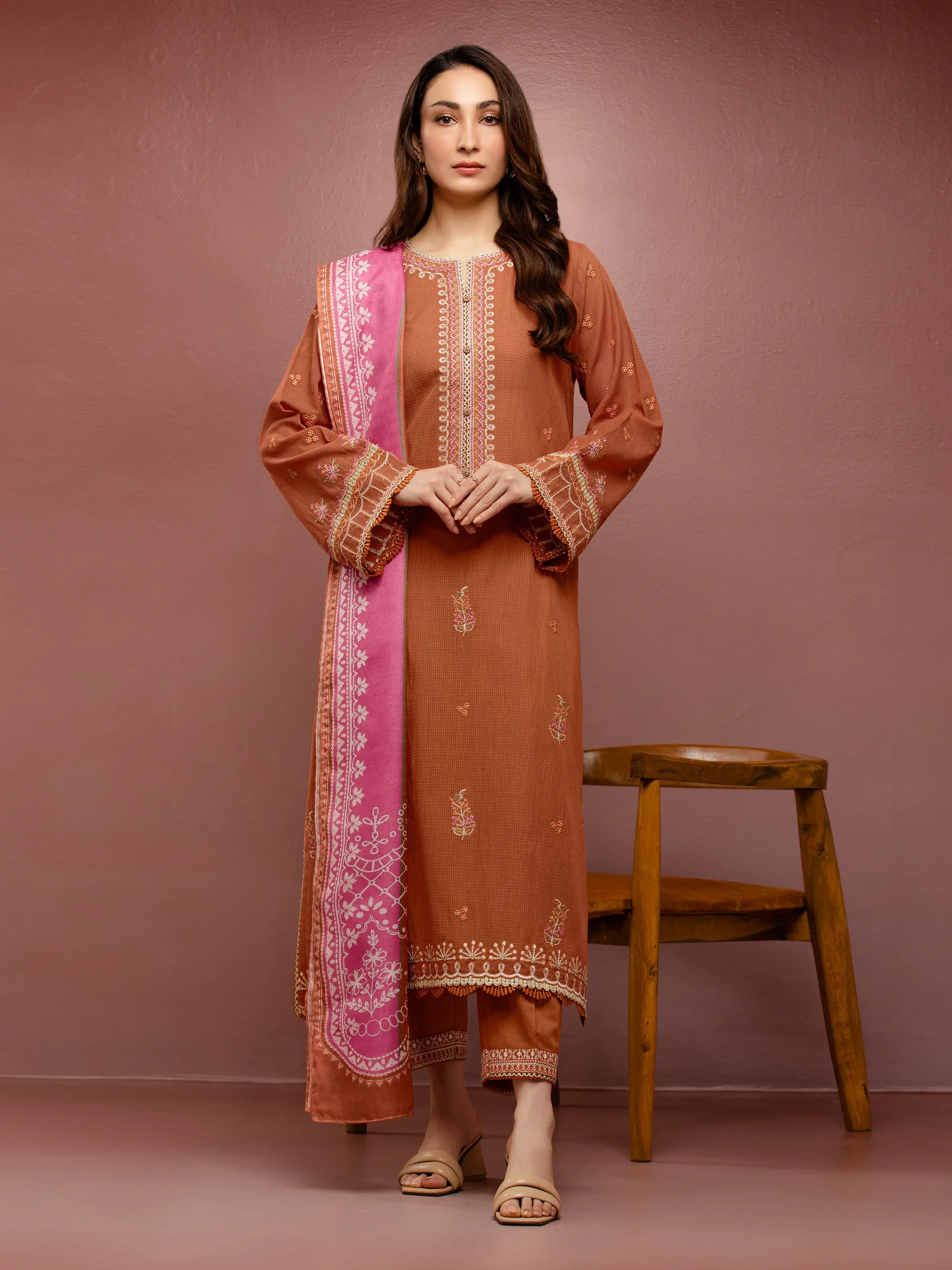 Unstitched Embroidered Lawn Shirt Dupatta - EWU5V1-31243SD