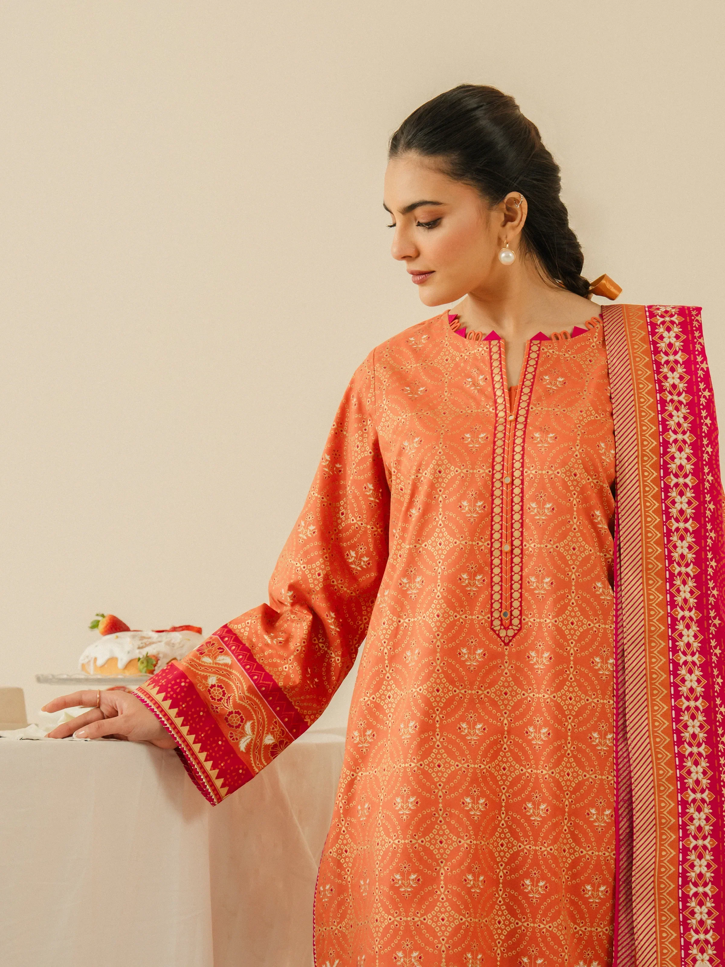 Unstitched Block Print Cambric Shirt - EWU5M1-017S