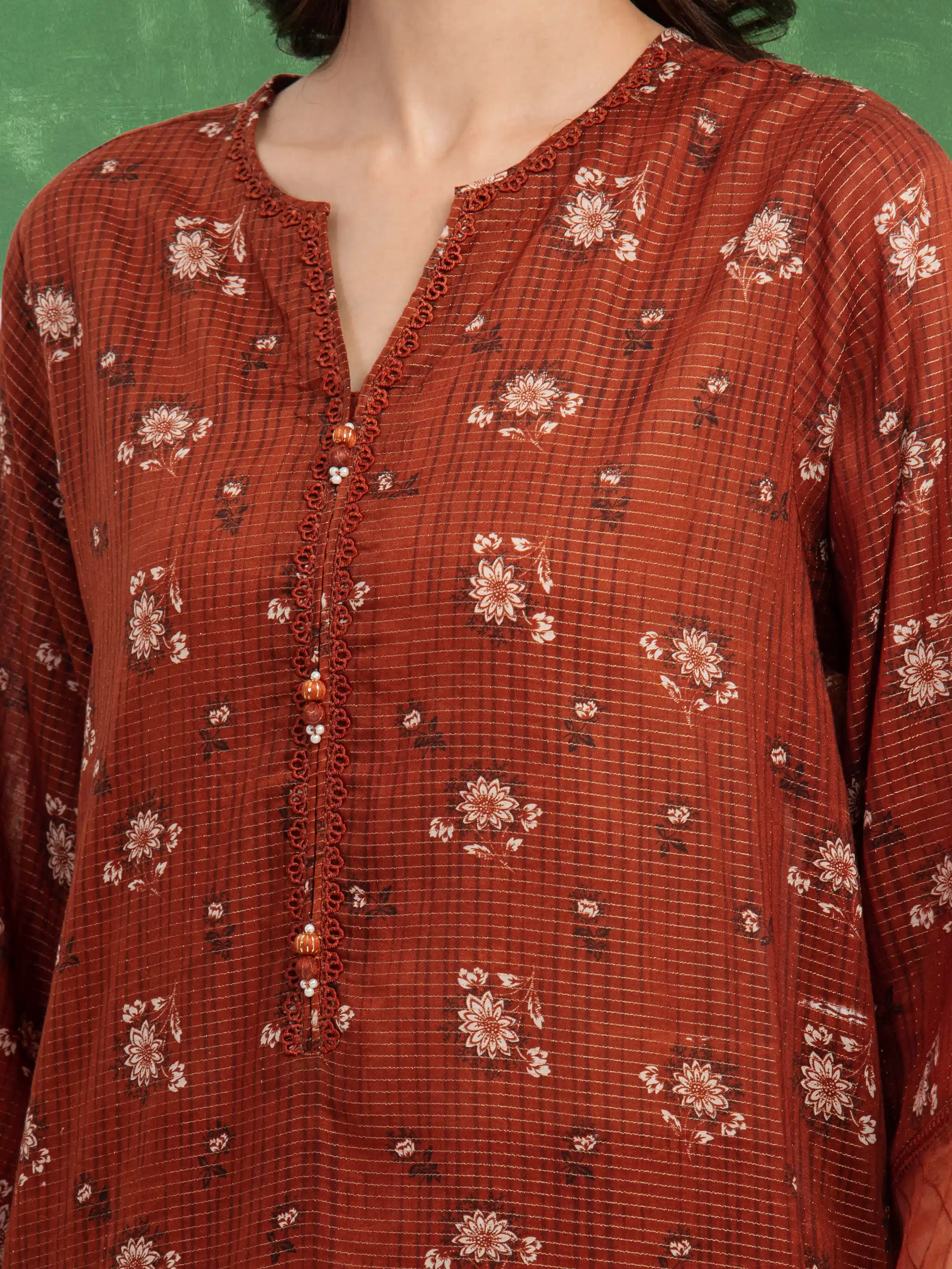 Unstitched Printed Zari Lawn Suit - EWU5M6-025-3P - Image 2