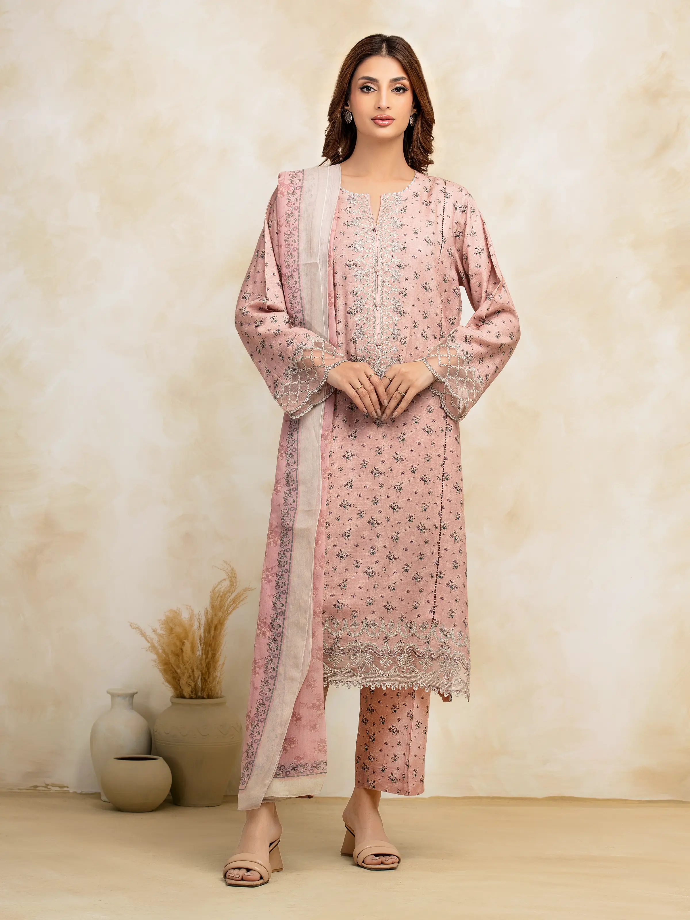 Unstitched Embroidered Raw Silk Suit - EWU5V16-30226A-3P