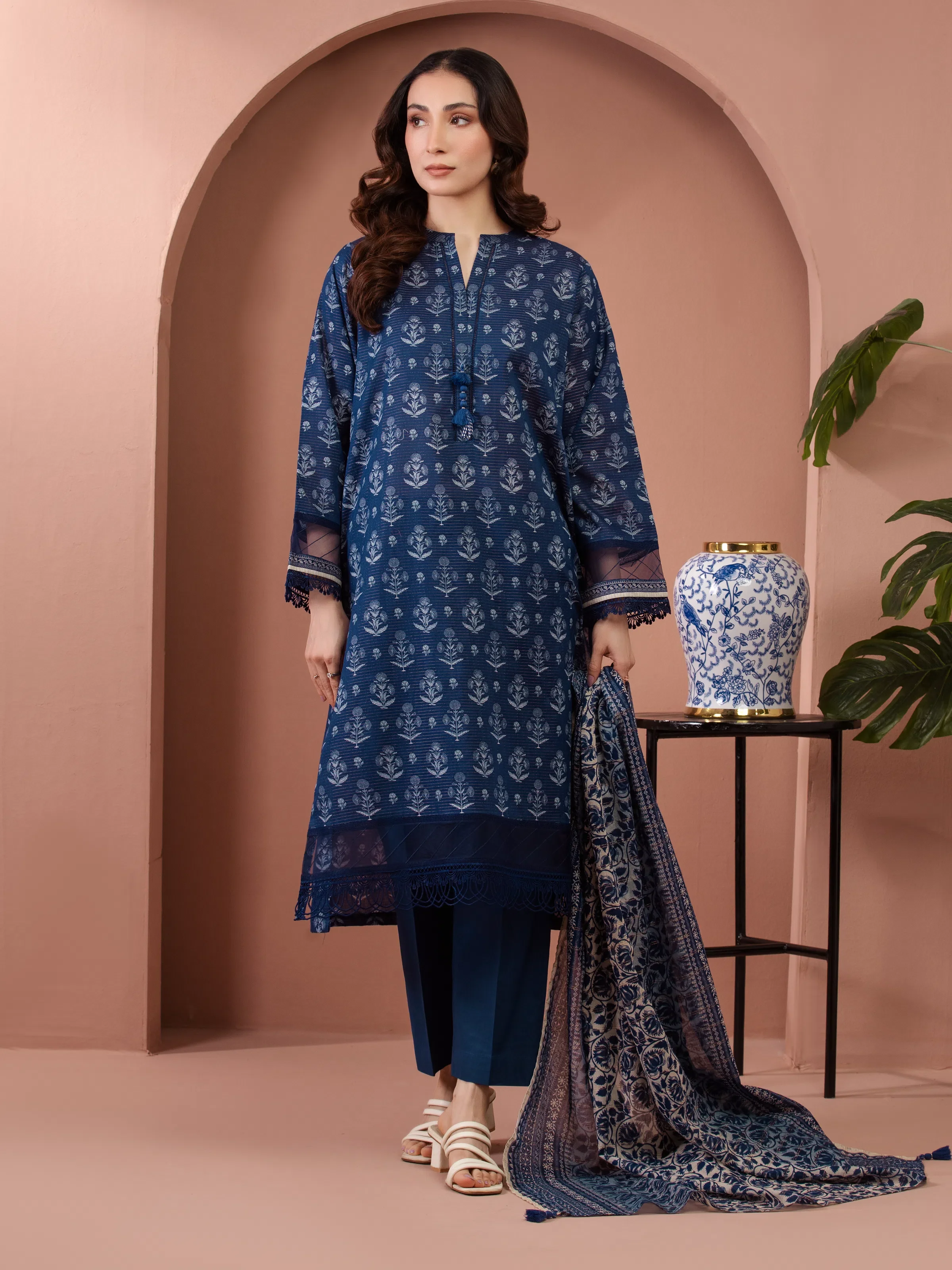 Unstitched Printed Zari Lawn Suit - EWU5M6-018-3P