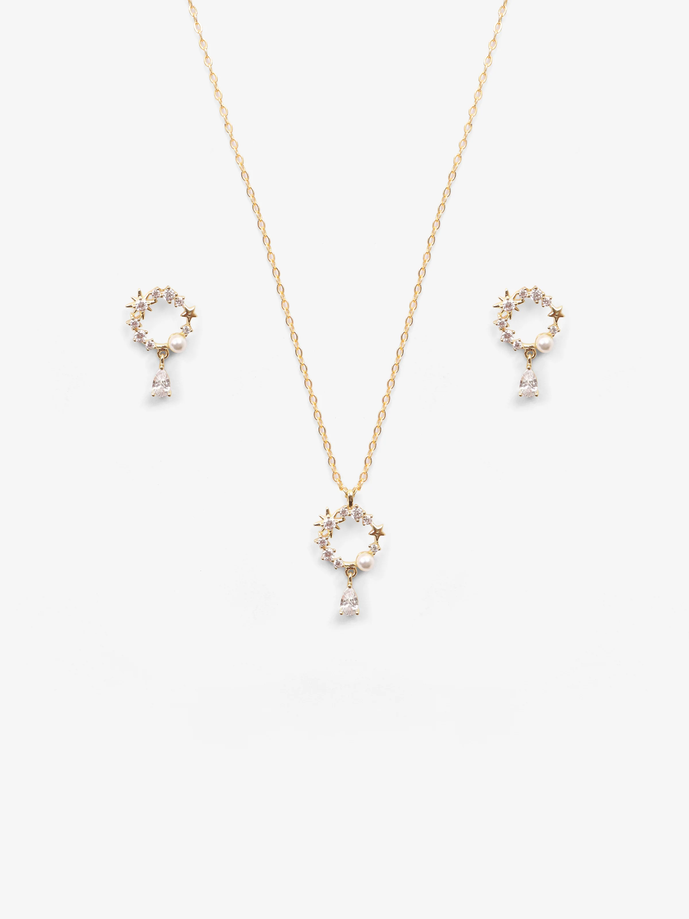 Crystal Halo Drop Gold Set - EAWJS5-011
