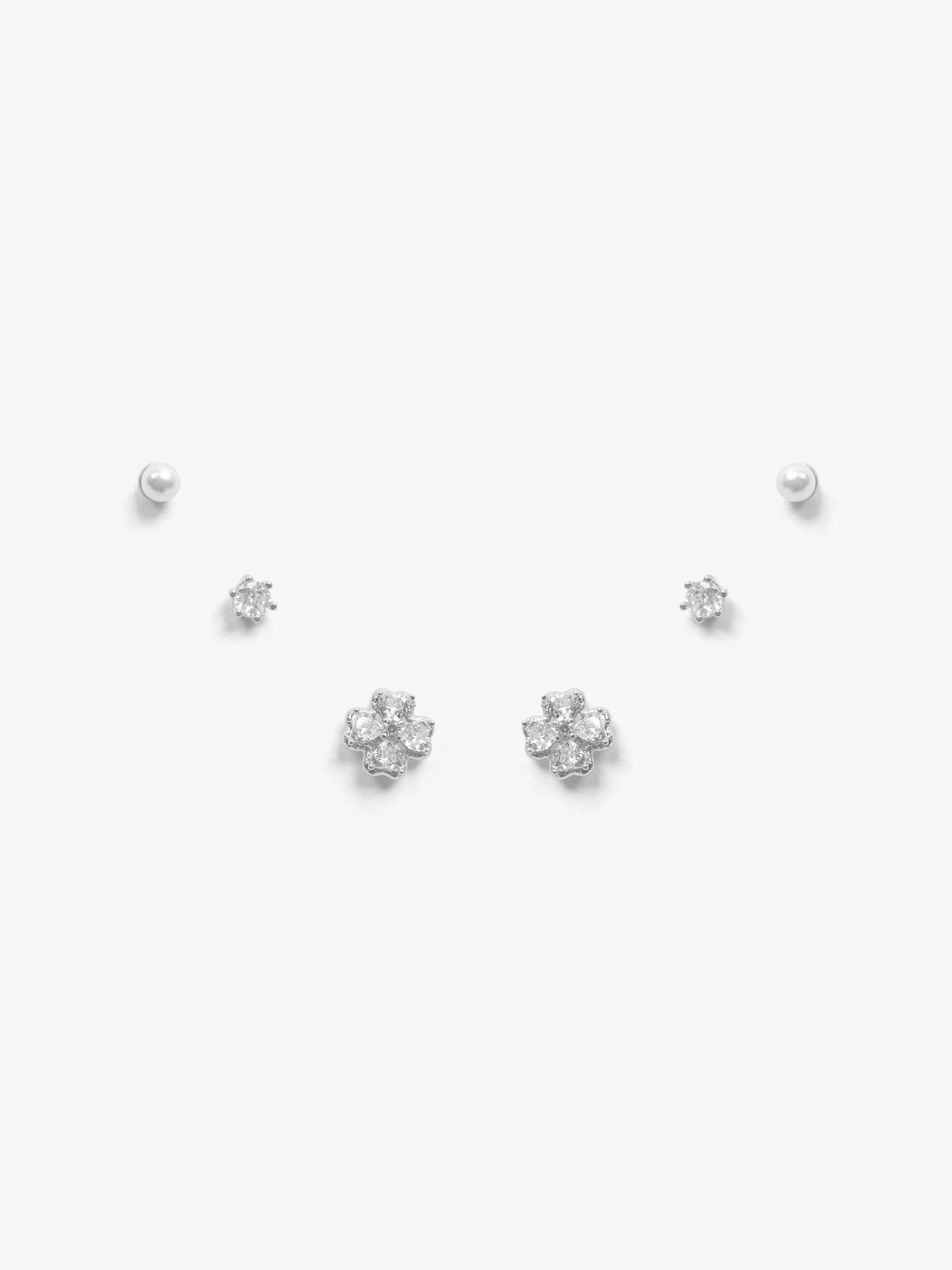 Star & Orb Silver Stud Set Earrings - EAWE5-109