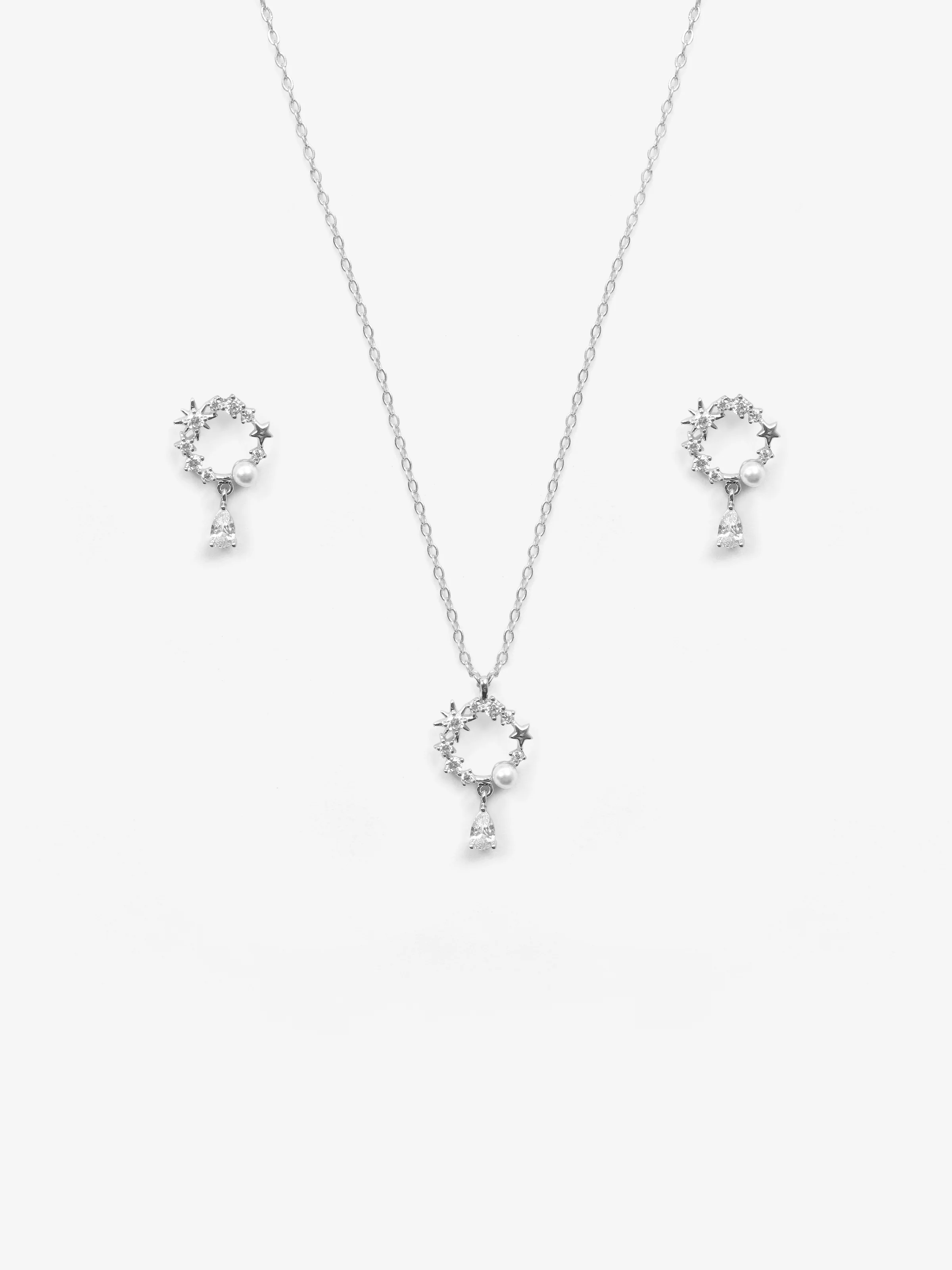Crystal Halo Drop Silver Set - EAWJS5-011