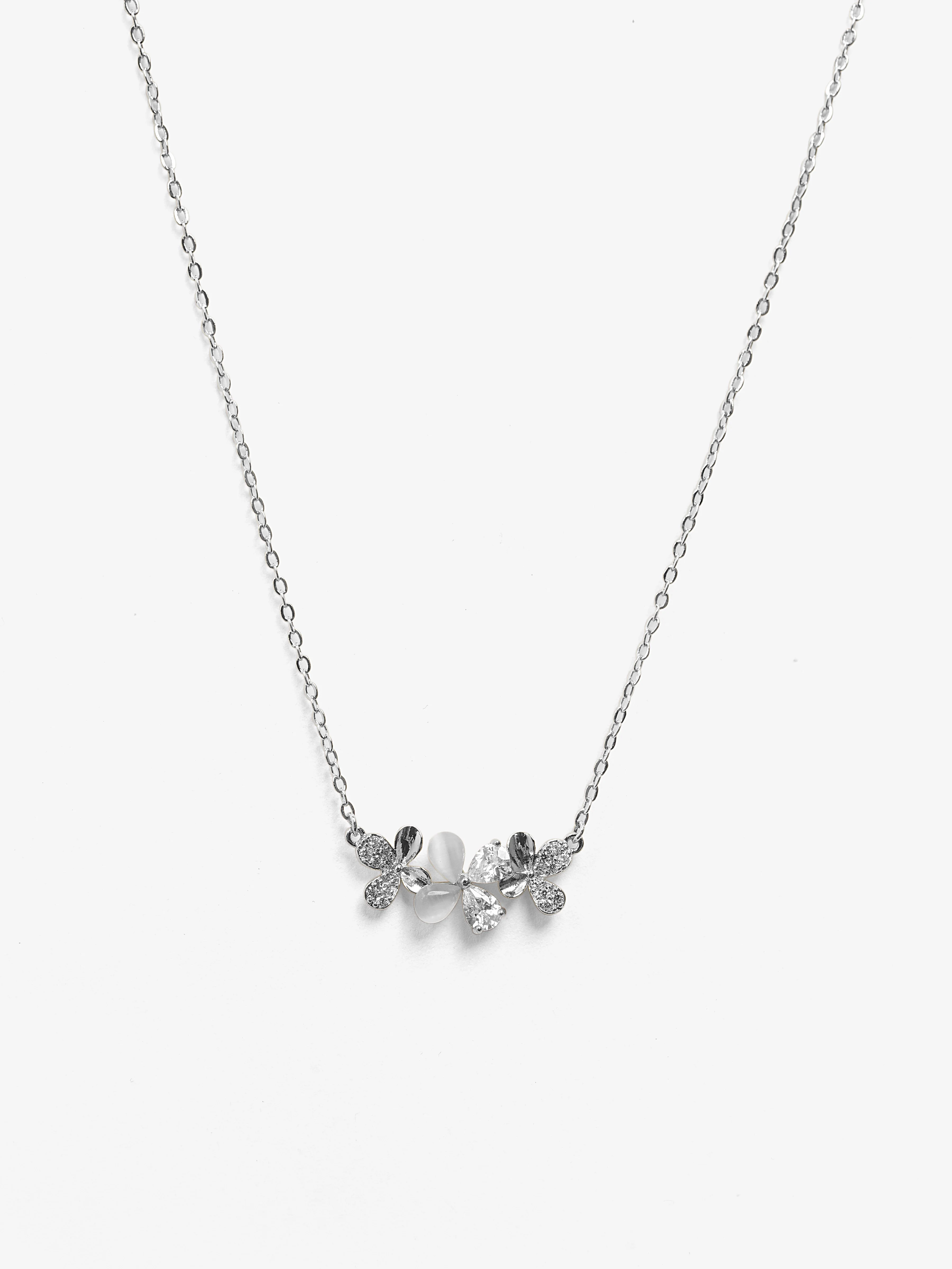 Crystal Cluster Silver Necklace - EAWN5-028